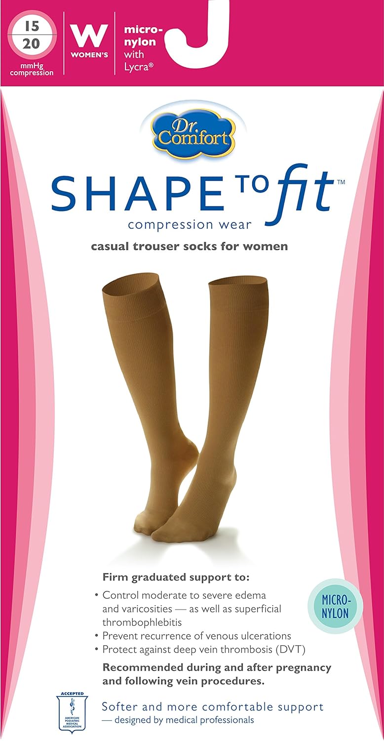 Dr. Comfort Women's Micro Nylon Graduated Compression Knee-High Sock, 15-20 mmHg