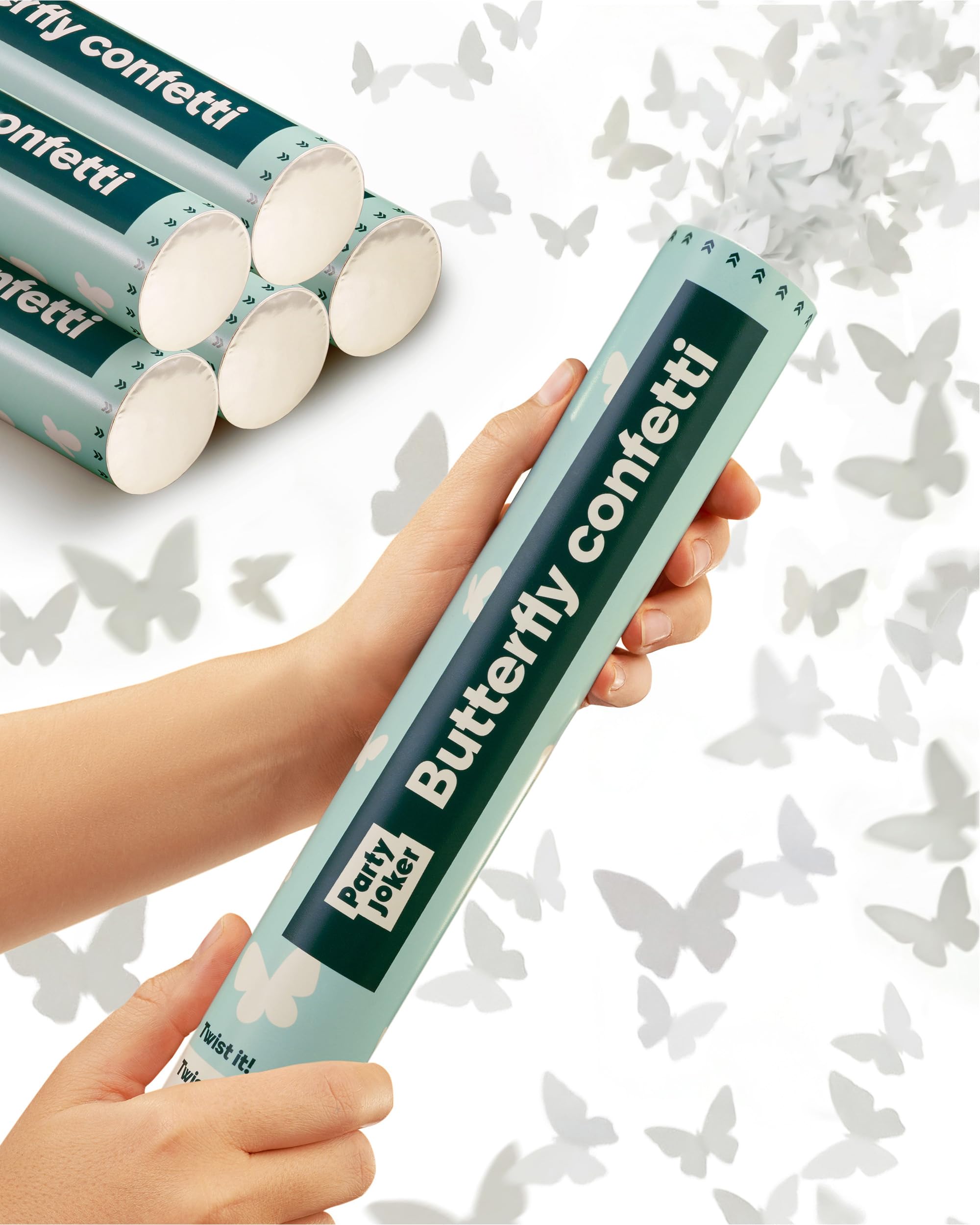 5 canons à confettis papillons blancs