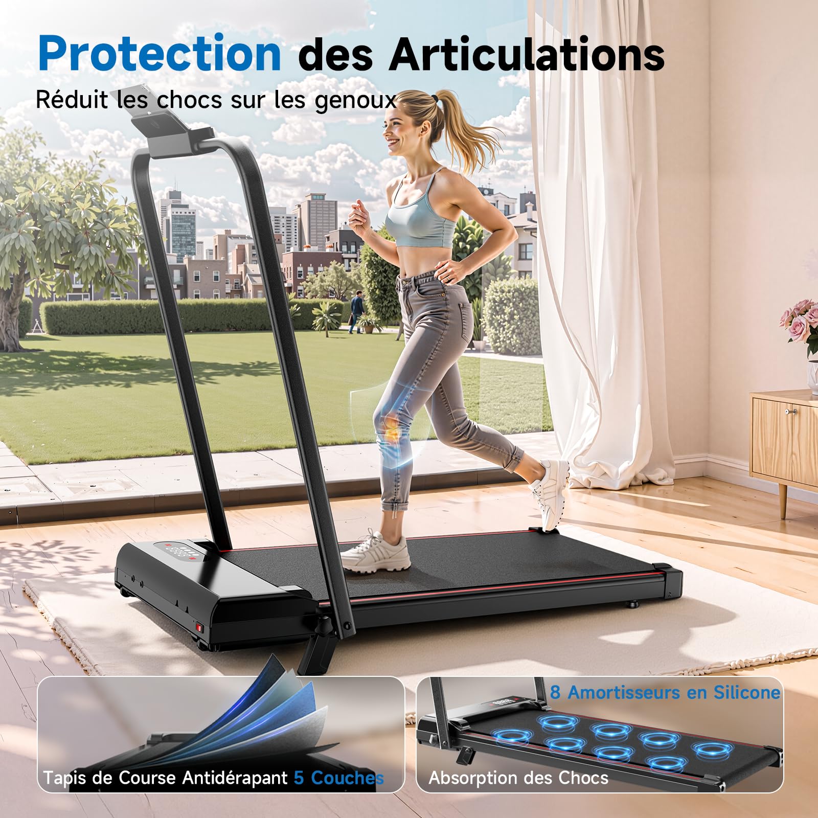 Tapis de Course Pliable avec Pente Réglable 7% – Tapis Roulant Électrique Silencieux 8 km/h, Moteur 2,5HP, Surface Large 40cm, Charge 130kg
