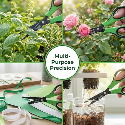 Miniatura 7 de Tijeras de corte de 5 pulgadas con funda – Tijeras de jardín con cuchillas antiadherentes, cortador de plantas afilado para cortes limpios, poda