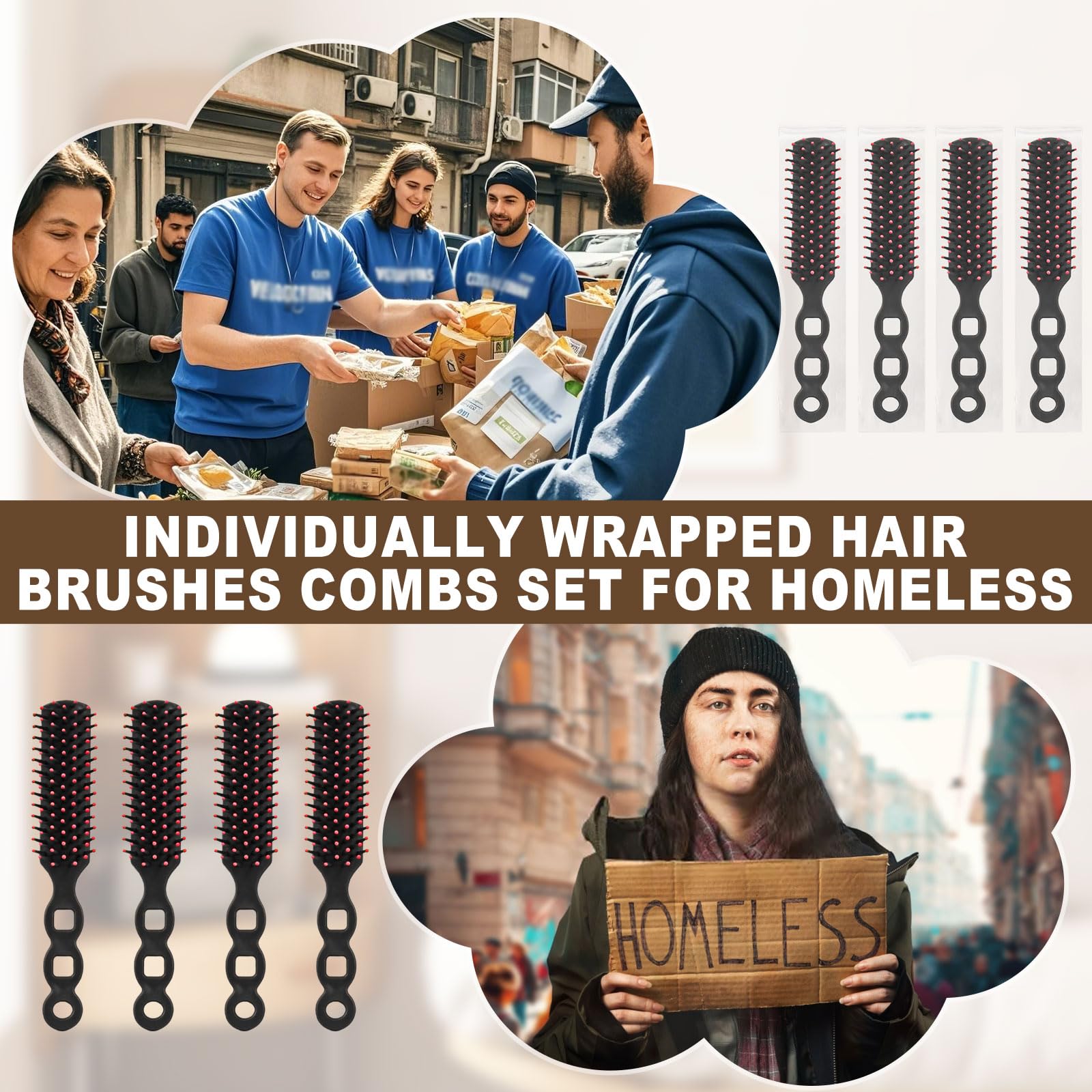 Bulk Haarbürsten für Obdachlose, einzeln verpackt, Haarbürste für lockiges Haar, geeignet für Obdachlose, Unterschlupf, Air Bnb/Hotel/Gästewohnung (100 Stück)