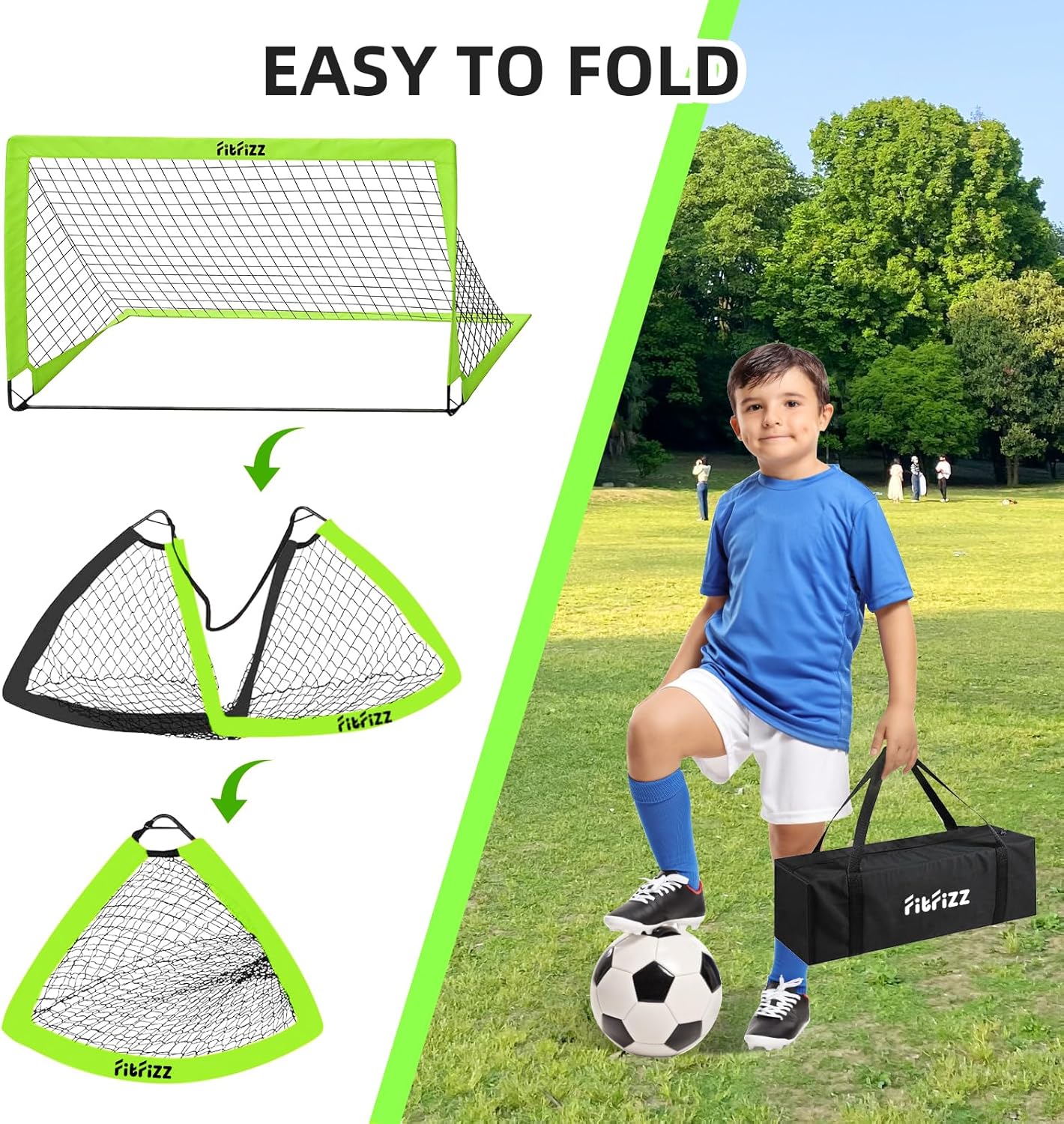Soccer Goal, Soccer Goals for Backyard, 6x4ft Portable Pop Up Soccer Net Set, Soccer Training Equipment with Soccer Ball, Ladder and Cones