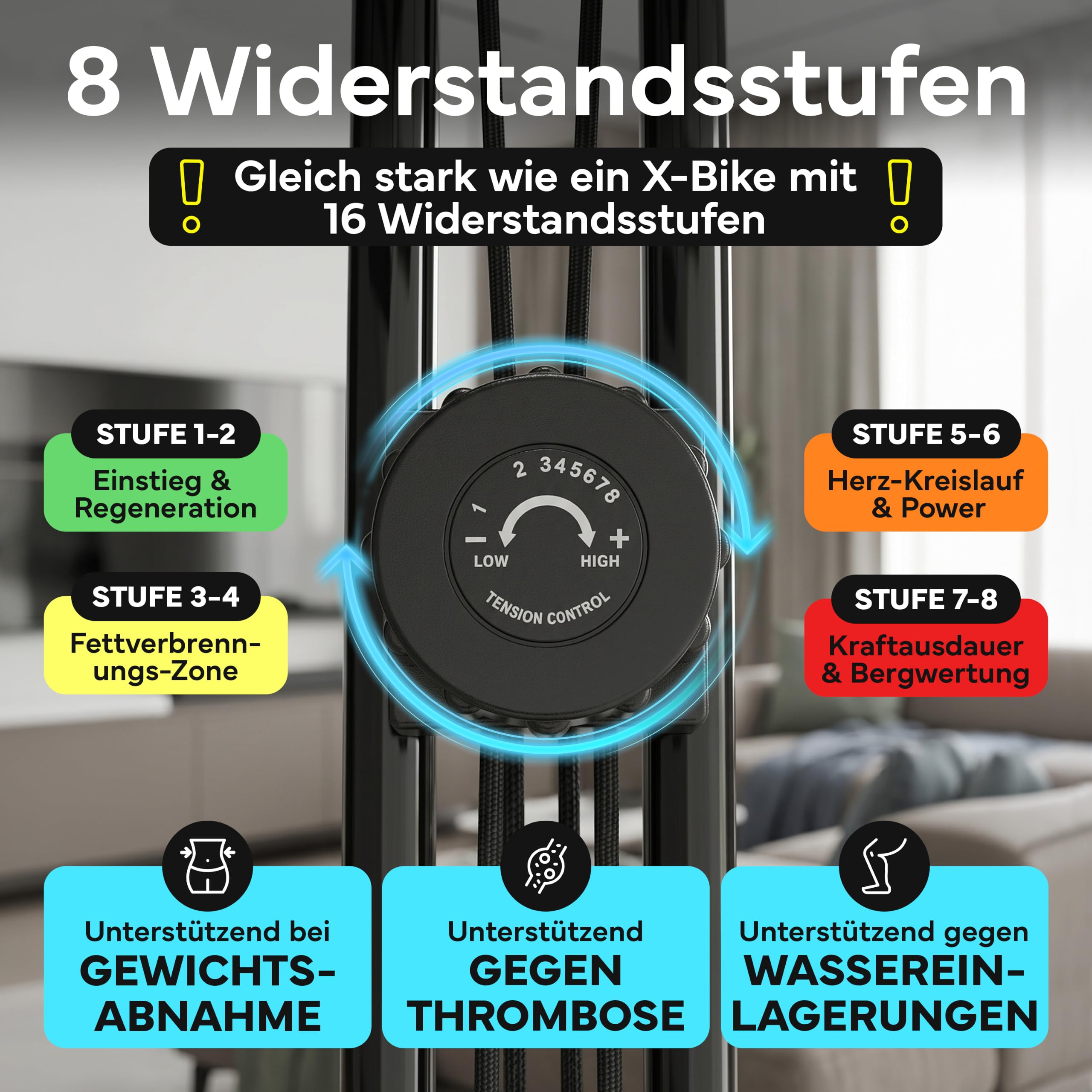 NEOLYMP Heimtrainer Fahrrad Klappbar - leises Cardio-Training bis 150 kg - 8 Stufen, Pulsmesser, Tablet-Halter - extra stabil & wackelfrei - Hometrainer Ergometer Indoor Bike Spinning Trimmrad