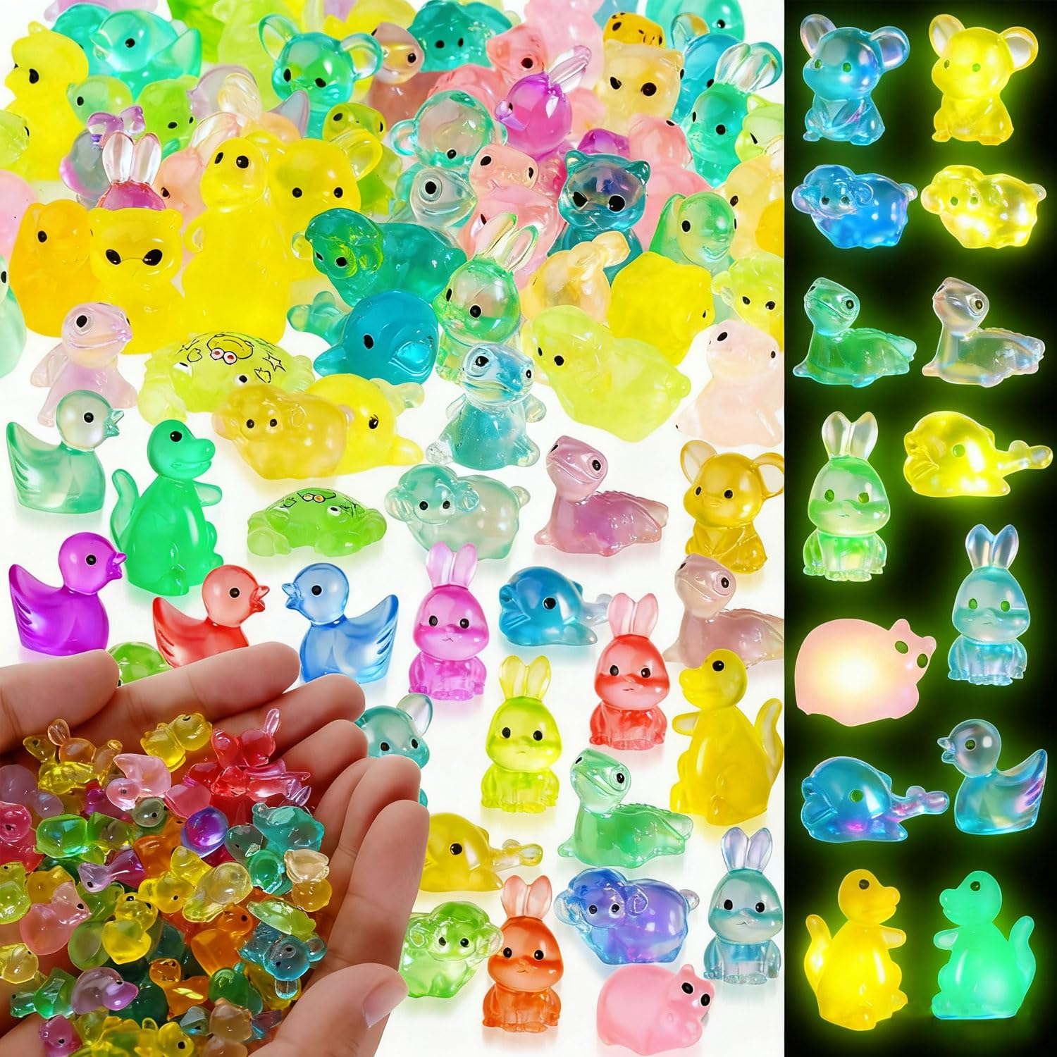 Resin Animals Mixed, 60Pcs Mini Luminous Resin Animals, Multi-styles Tiny Animal Figures