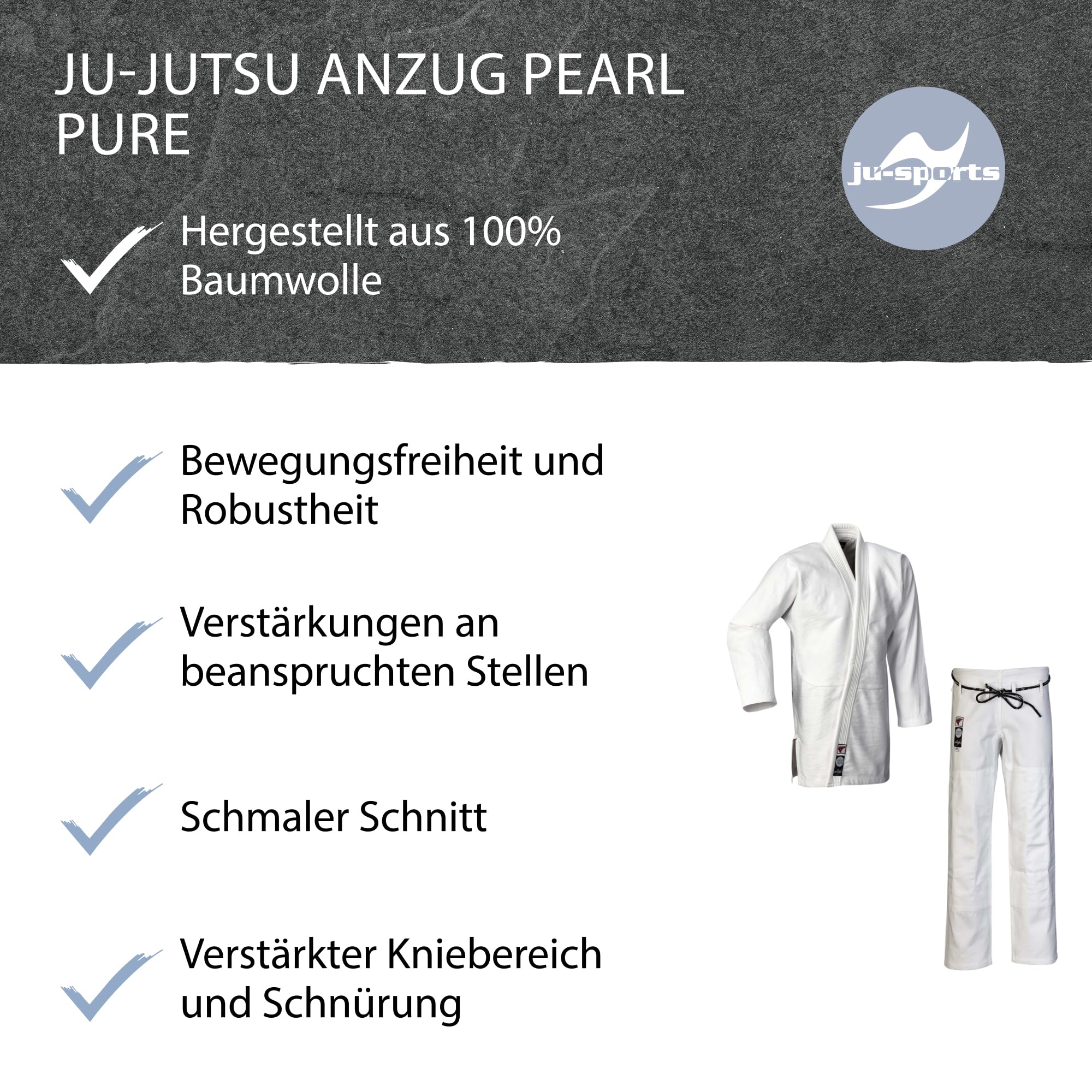Ju-Sports BJJ Gi Pearl Pure weiß - Schmal geschnittener Brazilian Jiu Jitsu Anzug für Herren, 100% Baumwolle, Stoffgewicht 550 g/qm in Pearl-Webung