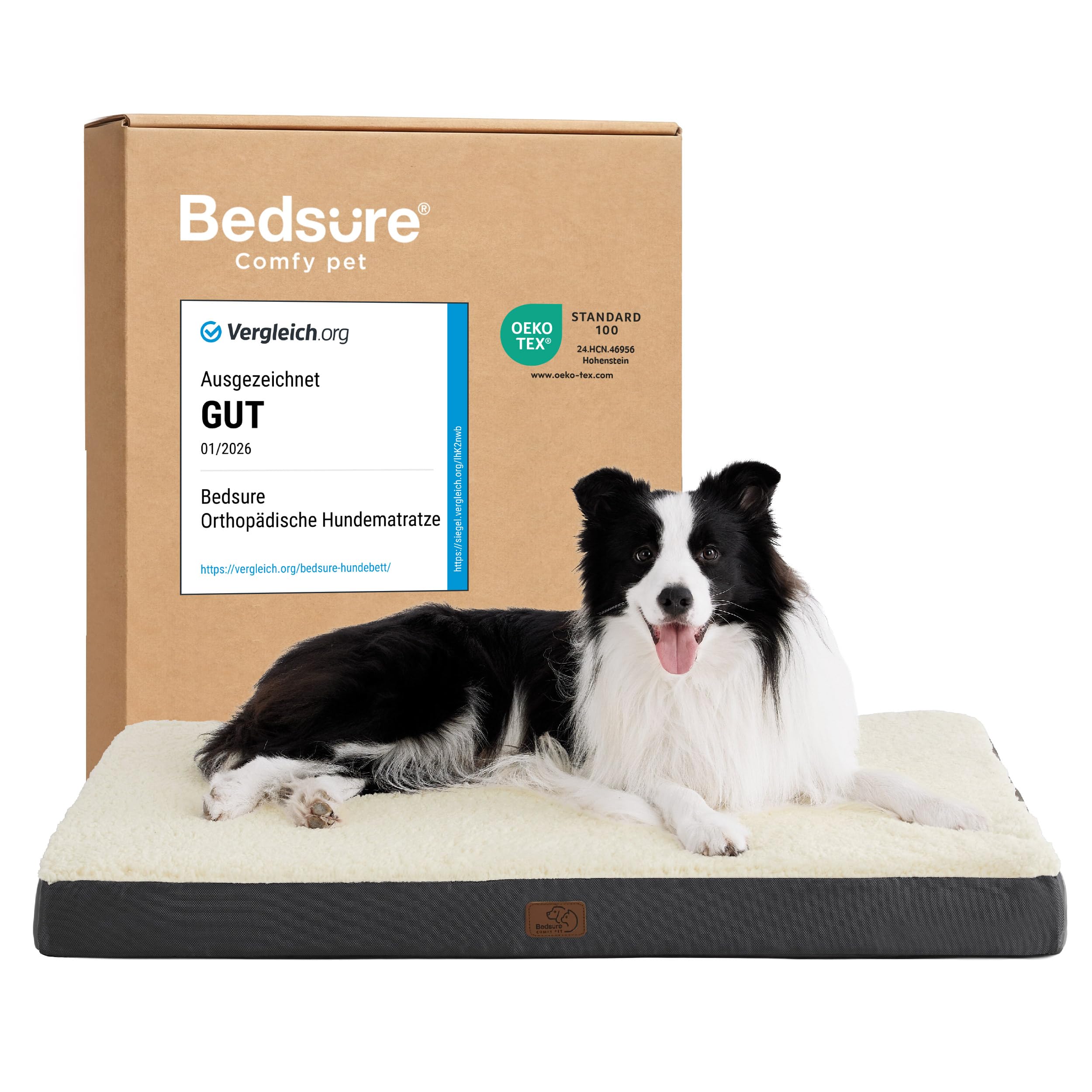 BEDSURE orthopädisches Hundebett Grosse Hunde - Hundekissen flauschig Hundematte waschbar Hundematratze in grau für kleine, mittelgroße und große Hunde