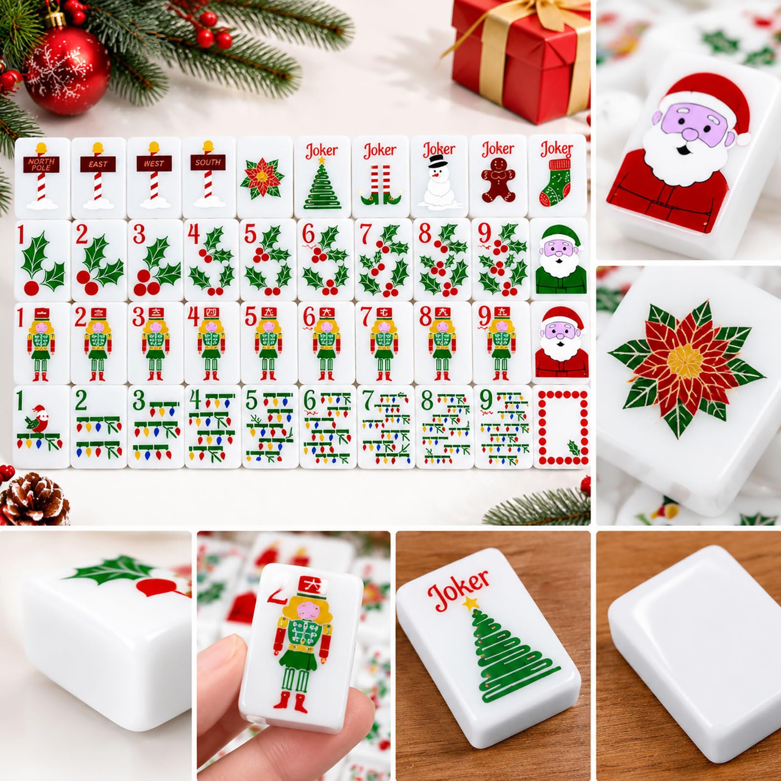 Set di tessere per Mahjong americano a tema natalizio, 160 tessere