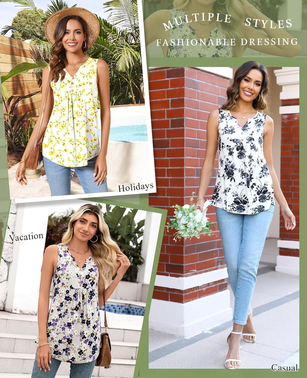 CATHY Womens Summer Sleeveless Tank Top V Neck Button Blouse Casual Pleated Basic Henley Shirts - Image 5