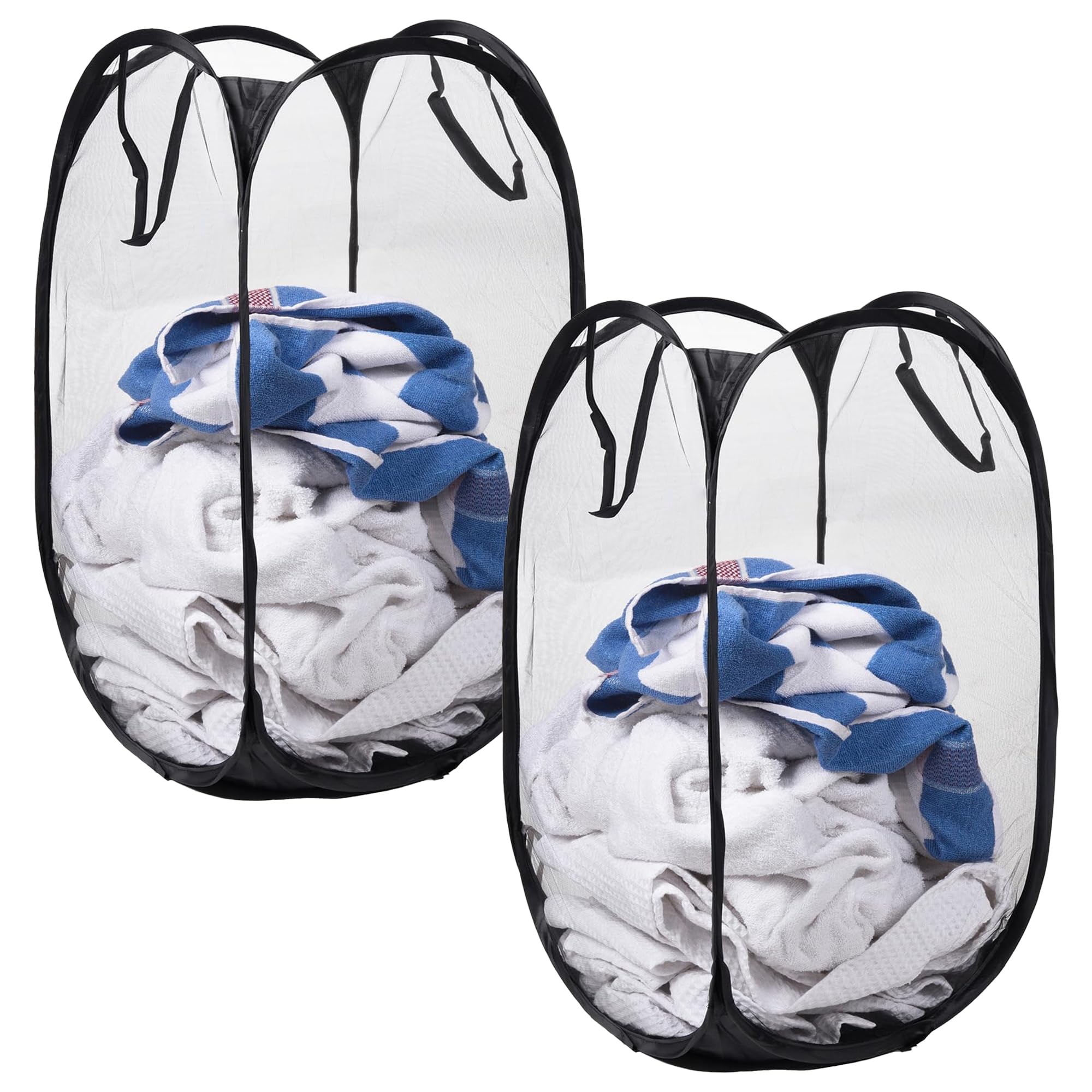 Kuber Industries Pack of 2 Unwashed Clothes Storage Basket | Foldable Laundry Basket for Clothes | Mesh Laundry Bag | Collapsible & Portable | 20 LTR | Black-image-43