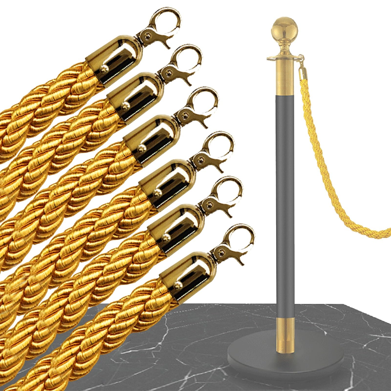 GLDYTVF Twisted Hemp Crowd Control Rope with Hooks, Durable Queue Divider Stanchion Cords for Events, Parties, and Line Management