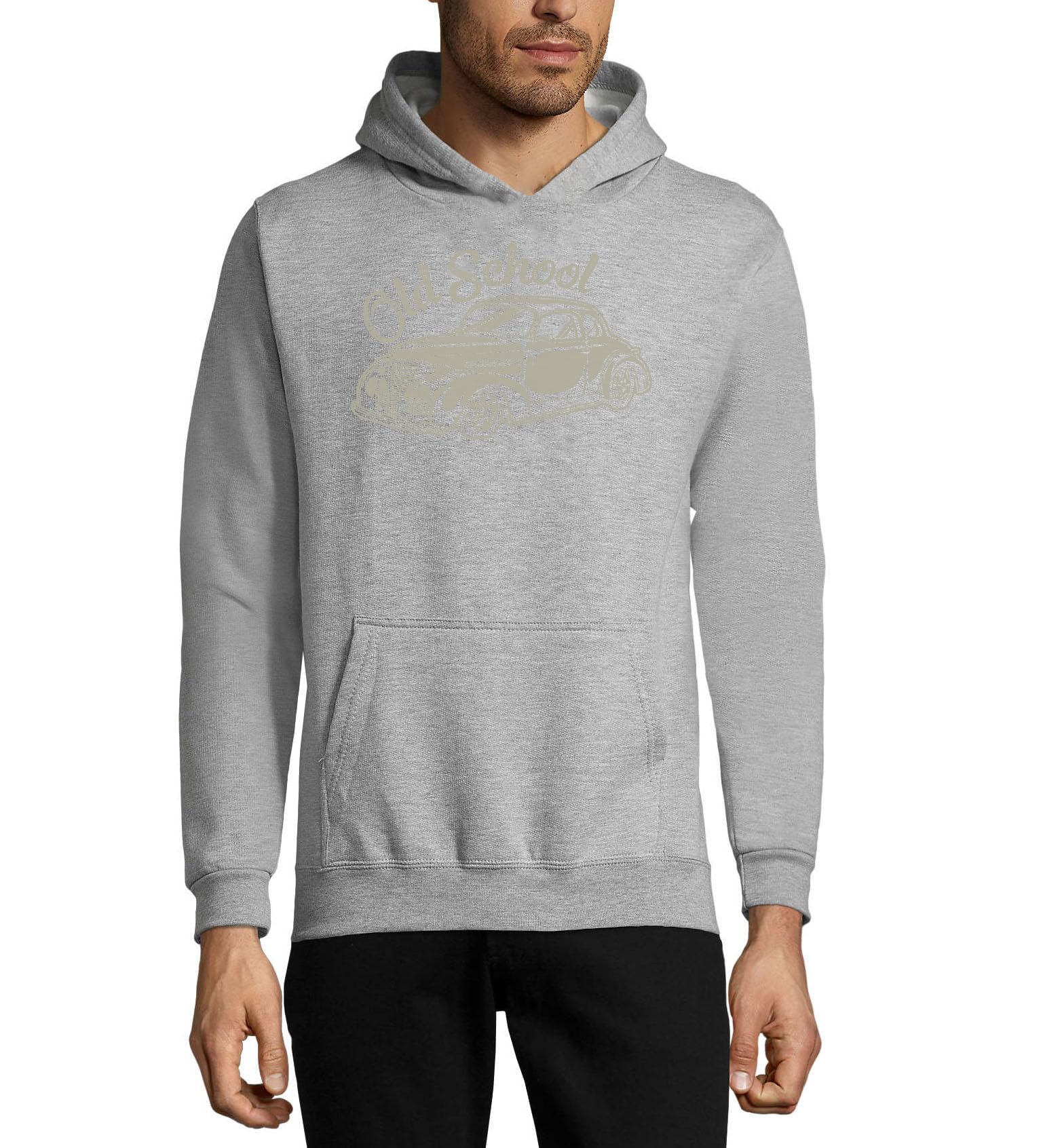Old School Car Graphic Sweat à capuche unisexe en coton mélangé Gris