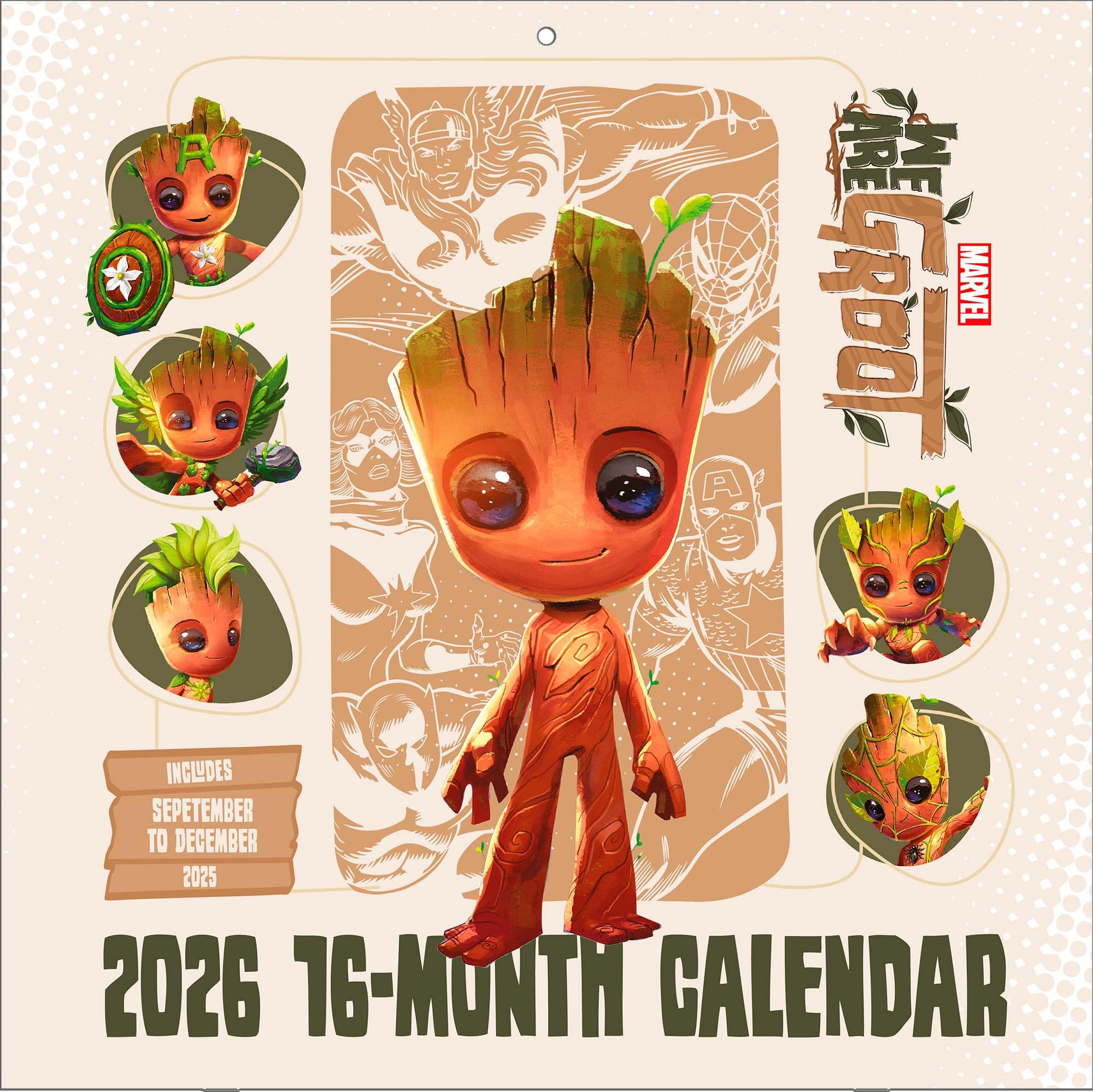 Pyramid International GROOT 2026 – Broschürenkalender 30×30 cm mit Illustrationen aus Guardians of the Galaxy – Wandkalender für Marvel- & Groot-Fans