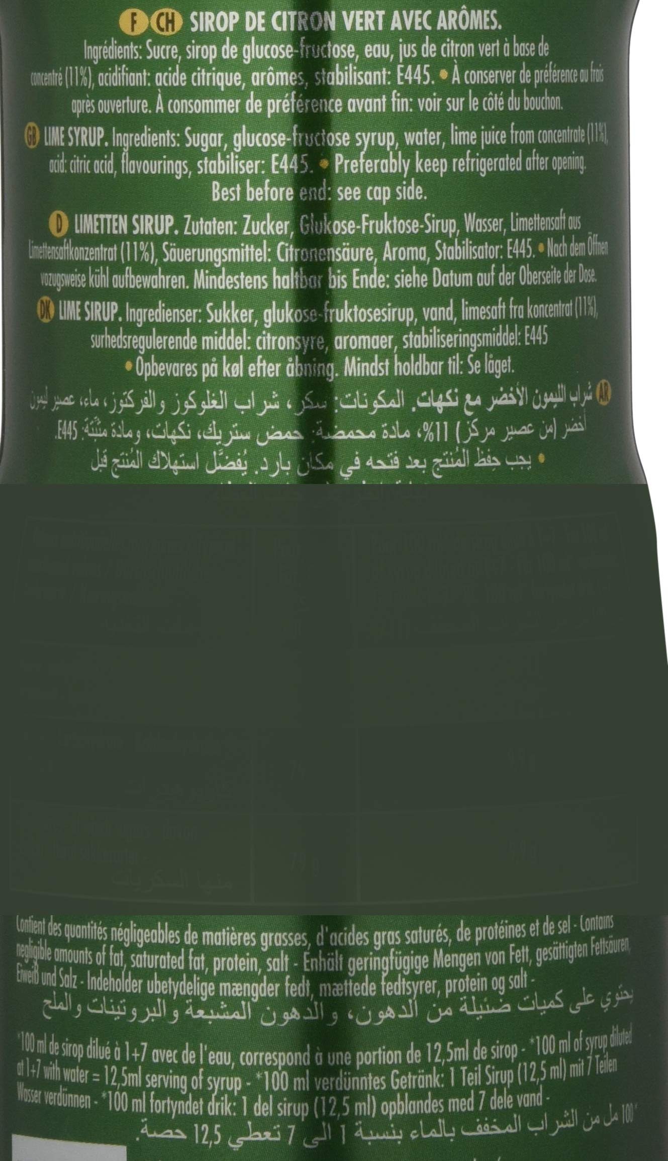 Teisseire Sirup Limette, Frucht Geschmack für Getränke und zum Mischen von Cocktails im Sommer, für Zuhause und to-go, 6x 600ml