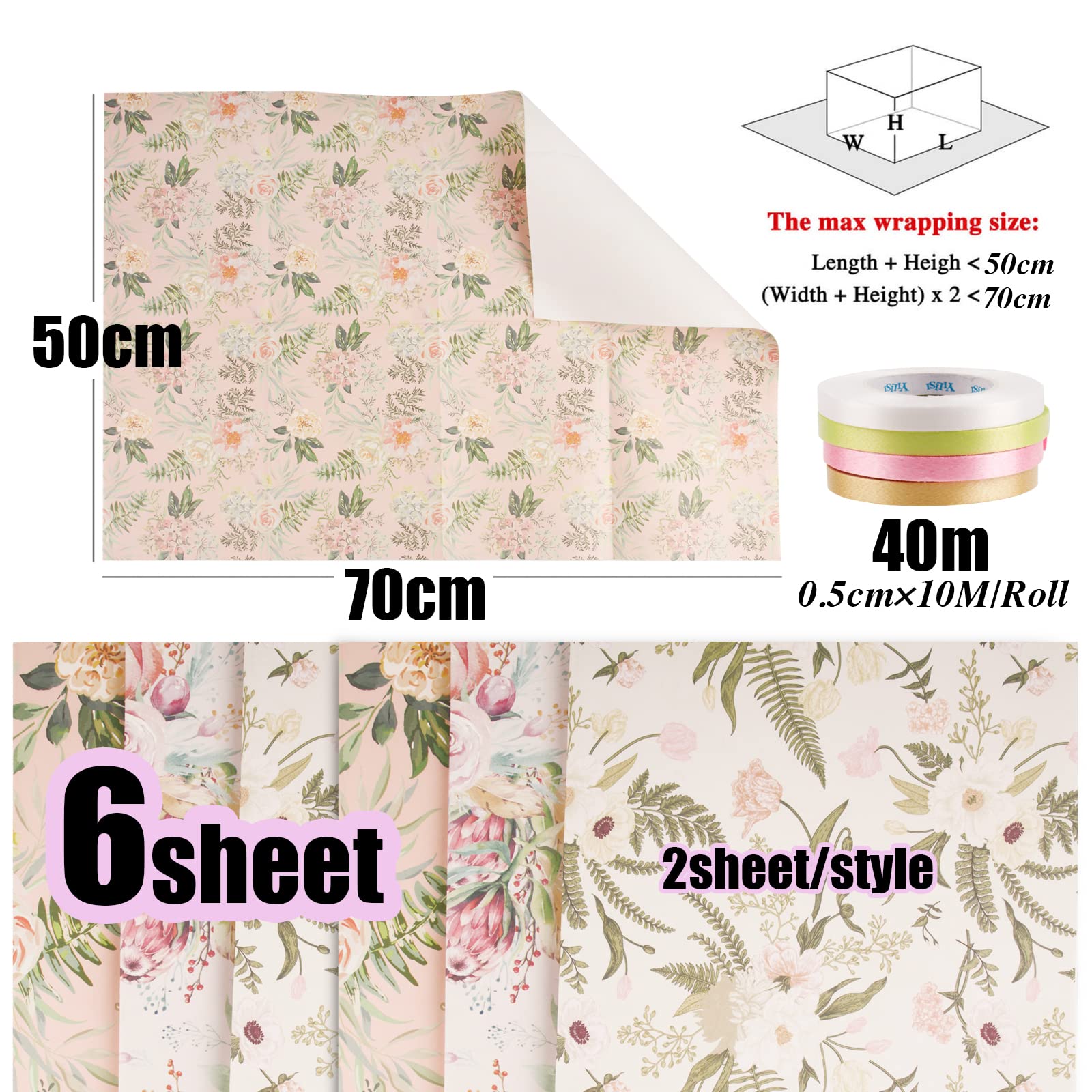 Anvin Seidenpapier Mit Blumenmuster - 20 Blatt 50x70 Cm Geschenkpapier