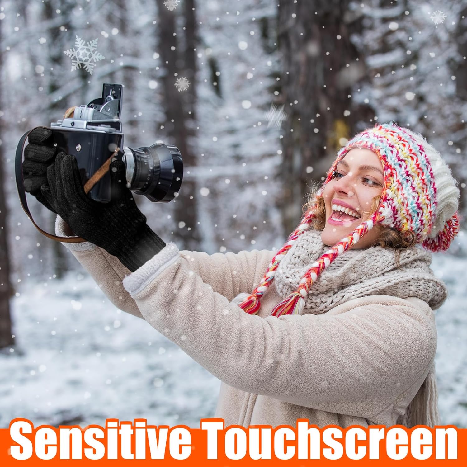 Janmercy 2 Pairs Winter Gloves for Women Men Touchscreen Fingers Chenille Knit Thick Fleece Lined Warm for Cold Weather - Image 5