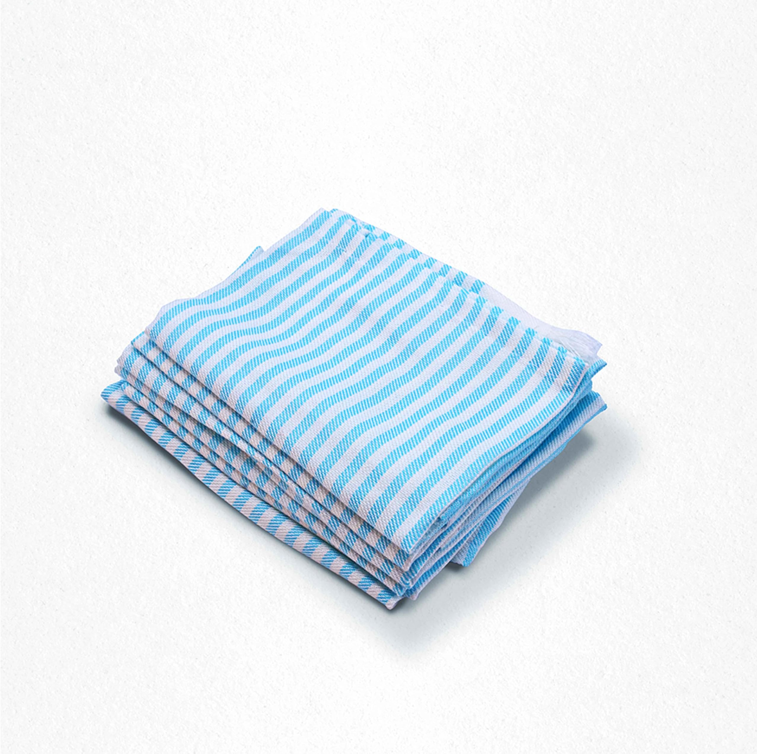 DIACO Classic Stripe Kitchen Dish Tea Towel | Small Sized Lightweight Kitchen Cloth | Premium Quality Viscose Cotton Tea Cloth | Soft & Highly Absorbent Hand Towel | set of 2 | (Light Blue, 45 * 45)