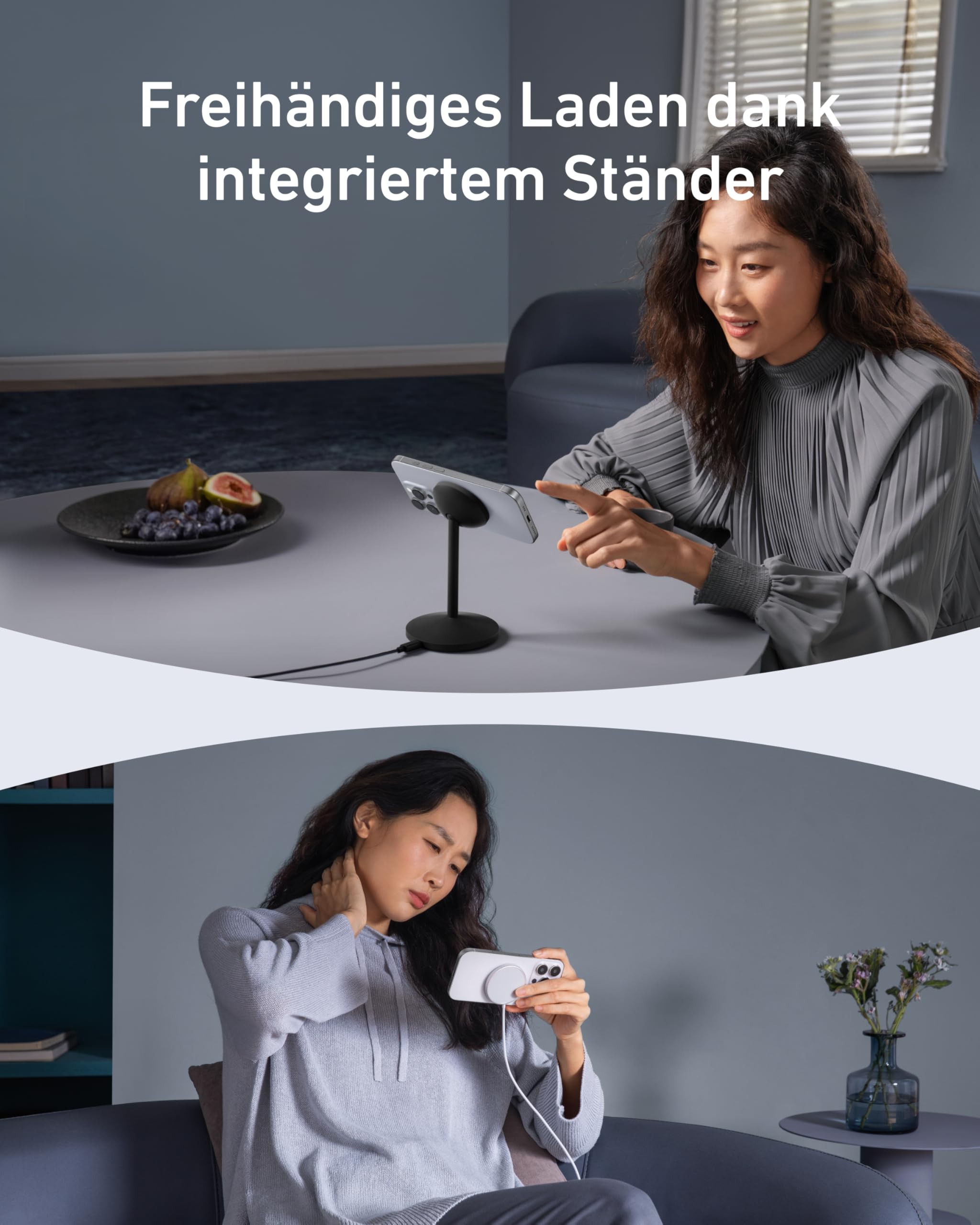 Anker MagGo kabellose Ladestation, 15W Qi2 für MagSafe, Ständer mit USB-C Kabel, Magnetisches Ladegerät für iPhone 17/16/15/14/13/12, AirPods (ohne Netzteil)