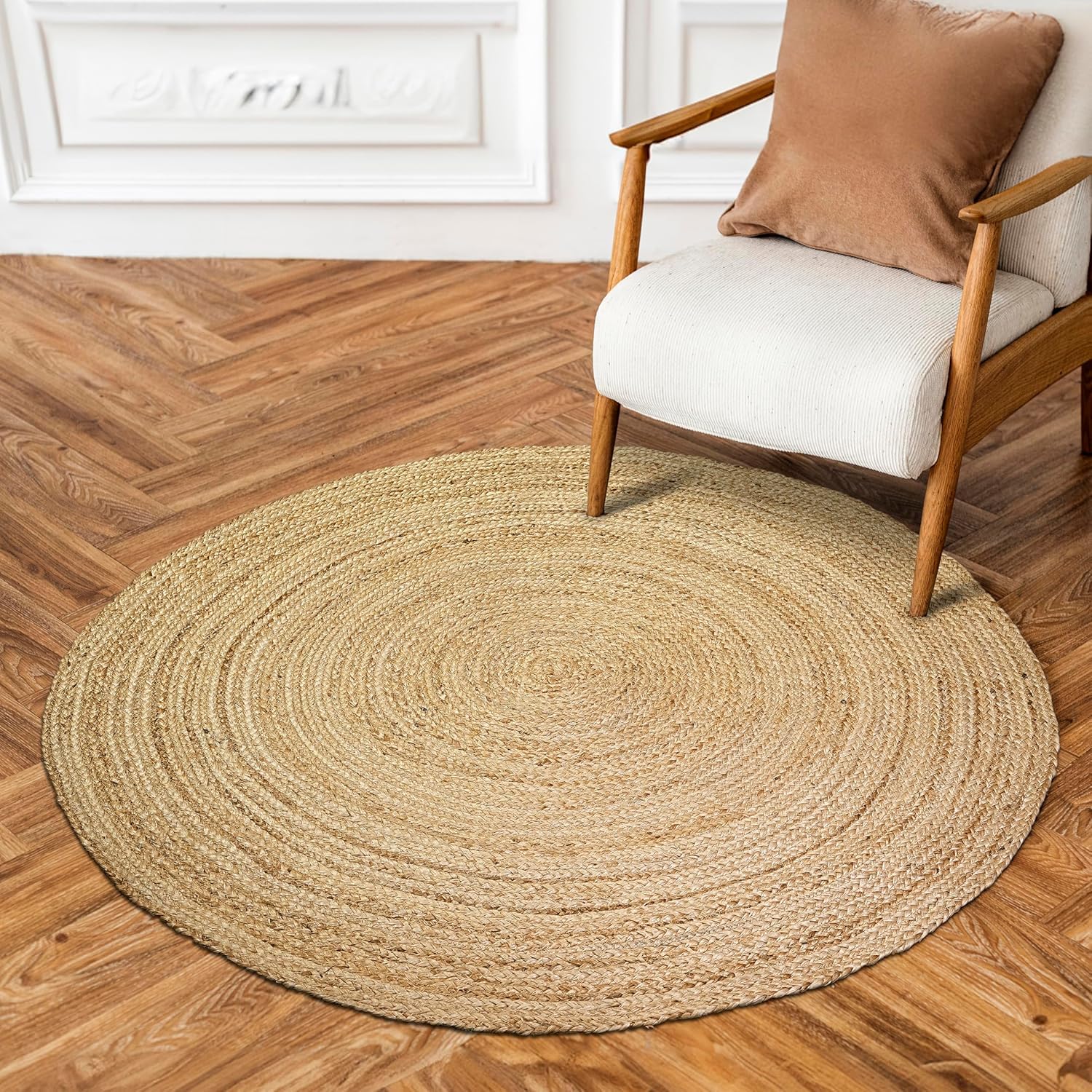 HUAHOO Jute Rug - Natural Hand Woven Jute Area Rug, 3' Round Rugs for Outdoor and Indoor, Farmhouse Rug for Dining Room Kitchen, Living Area, Under