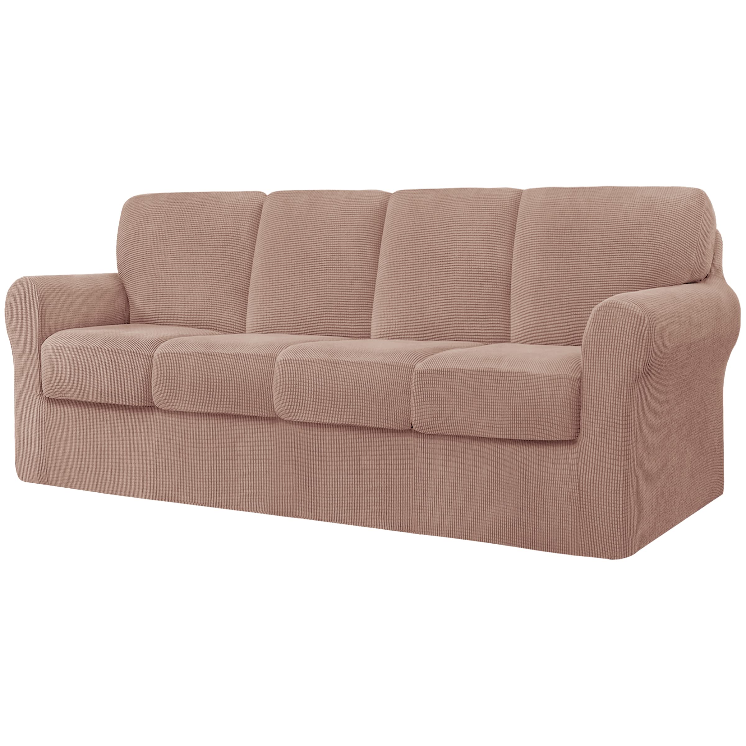CHUN YI 9 Pieces Stretch Sofa Cover 4 Seater with Four Separate Cushions and Backrests Stylish Jacquard Spandex Fabric Sofa Slipcover for Living Room Furniture Protector(4 Seater，Camel