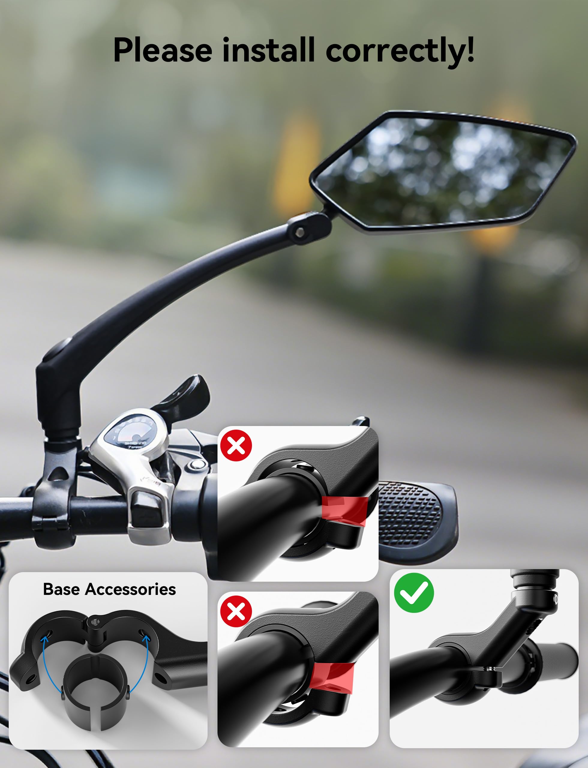 Specchietti per Bicicletta in Coppia, Specchietto per Moto Ripiegabile e Orientabile a 360°, Grande Specchio, Braccio Lungo, Specchietto per Monopattino Elettrico Accessorio per Bicicletta Elettrica