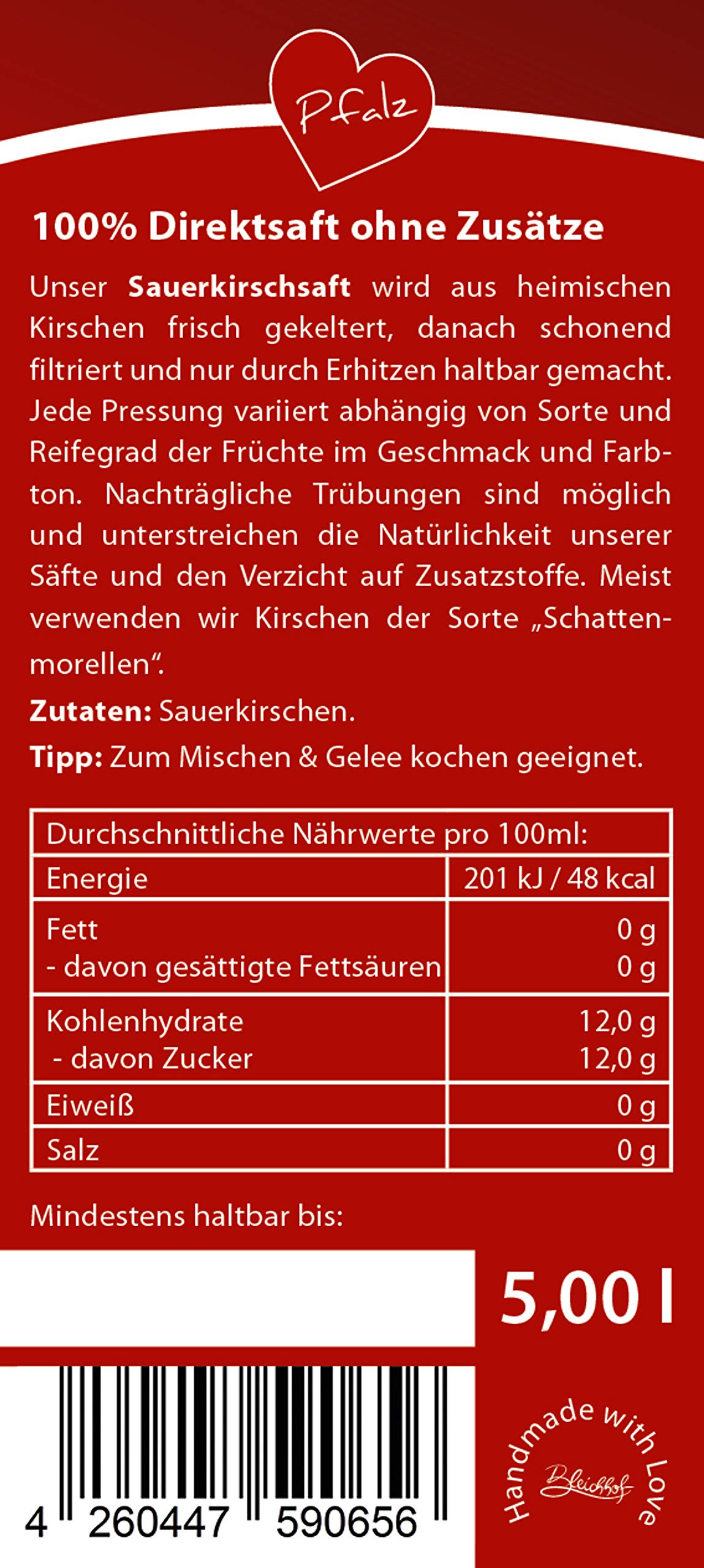 BLEICHHOF® Sauerkirschsaft - Direktsaft, vegan, Bag-in-Box (1x5l)