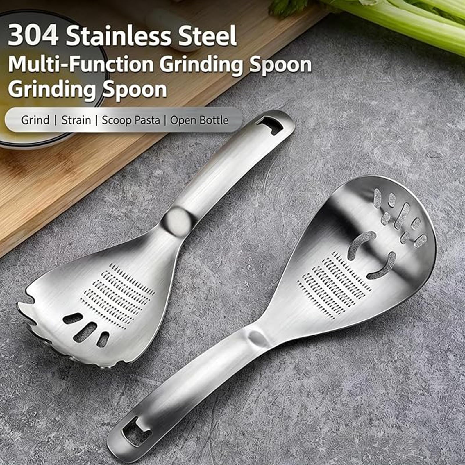 Cucchiaio Da Cucina Multiuso Acciaio Inox Cucchiaio Grattugiatore (A+B)