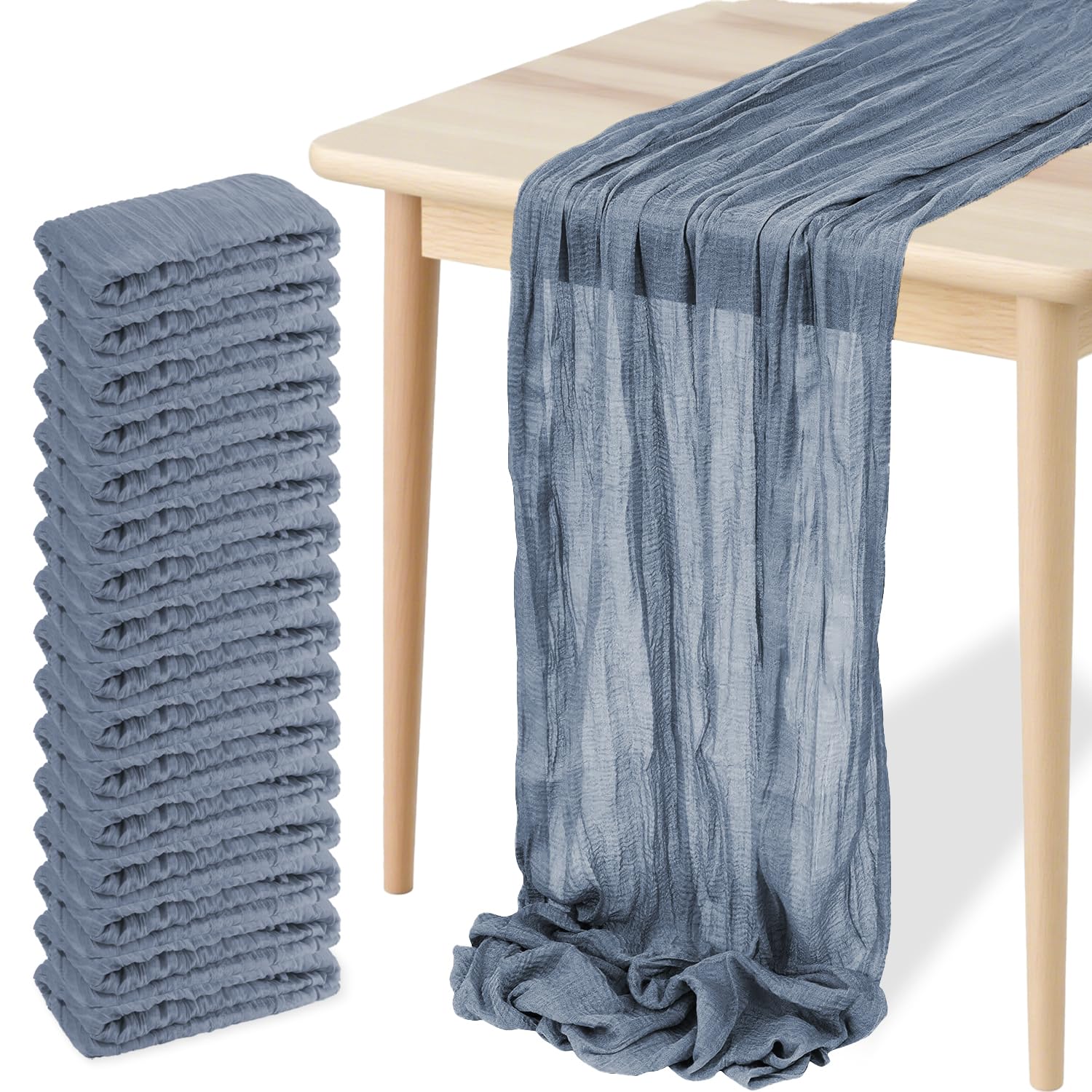 Photo 1 of 16 Pack Cheesecloth Table Runners 20" x 120", Boho Gauze Table Decor for Wedding, Bridal Shower, Birthday Party, Long Romantic Runner(Dusty Bule)