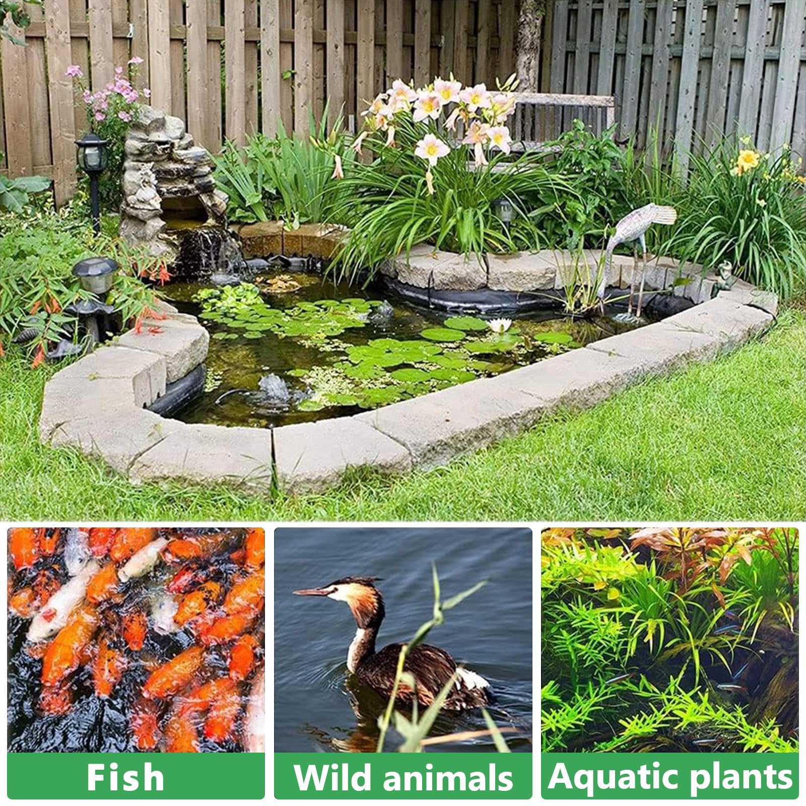 3 m x 3 m HDPE Gummi Teichfolie Schutzunterlage Flexible vorgeschnittene Teichfolie Teichfolie für kleine Teiche Koi Teiche Wassergärten Brunnen