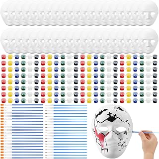 160 Pcs White Full Face Mask Painting Kits 40 Blank Paper Mache Male Masks 40 Acrylic Paints Strips 80 Painting Brushes for Halloween Mardi Gras Cosplay Art Party DIY