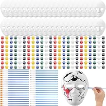 HyDren 160 Pcs White Full Face Mask Painting Kits 40 Blank Paper Mache Male Masks 40 Acrylic Paints Strips 80 Painting Brushes for Halloween Mardi Gras Cosplay Art Party DIY