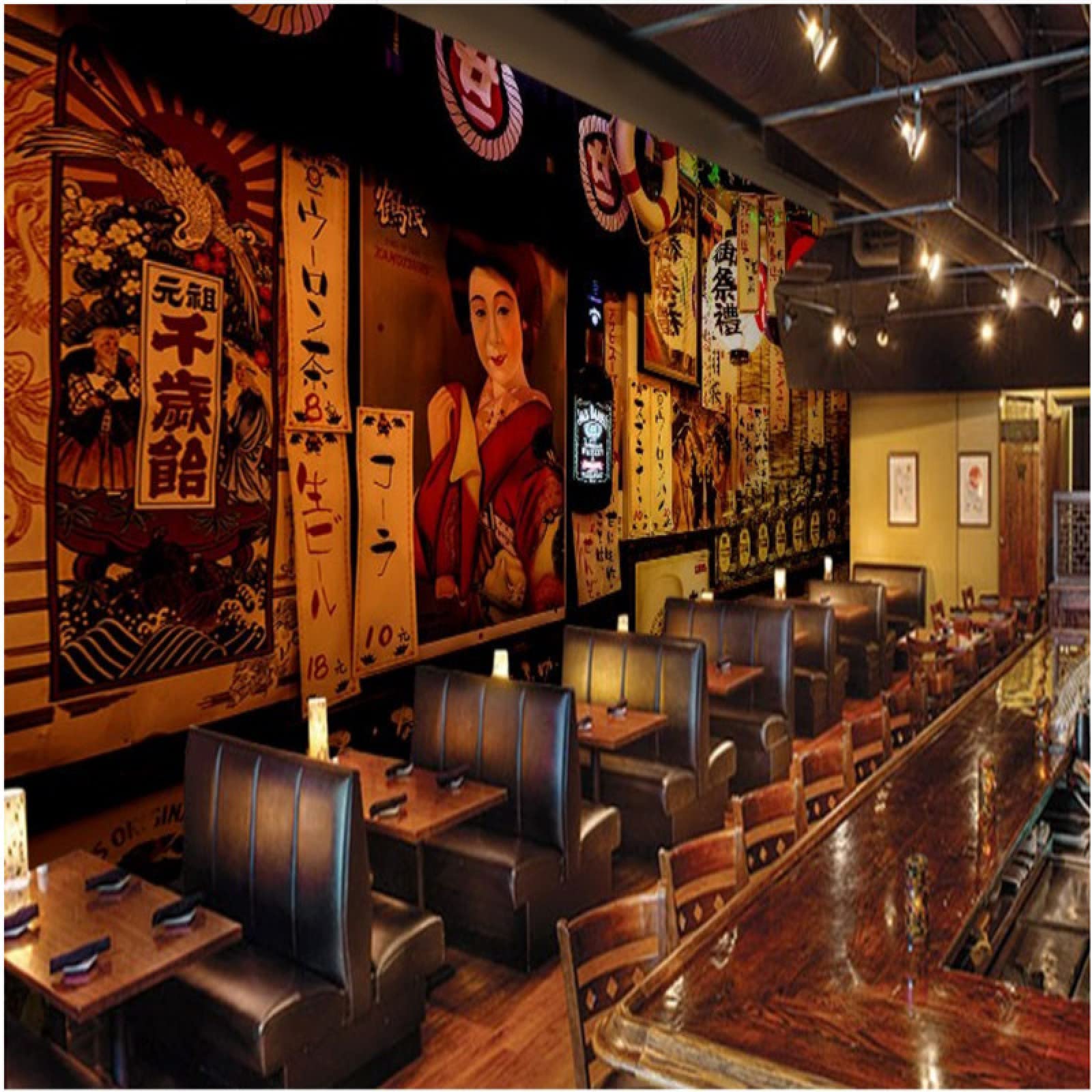 Japanische Retro Street Night View 3D Fototapeten Für Küche Sushi Ramen Restaurant Industrial Mural Tapete 3D 250Cm(W)×175Cm(H)