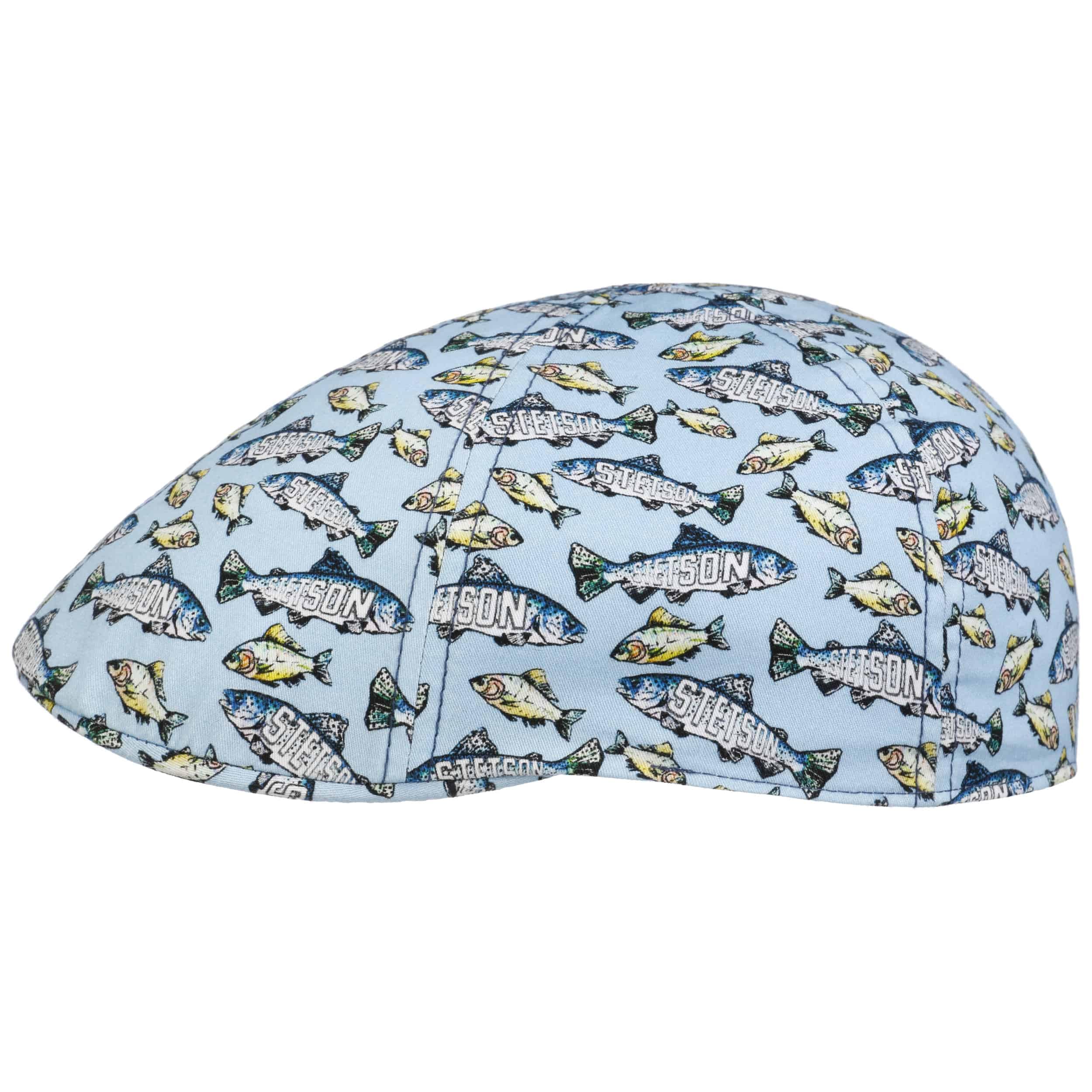 Stetson Men's Blue Texas Allover Fish Flatcap Cotton Uv Protection 40 Newsboy Cap Fish Print Summer S (54-55 Cm)