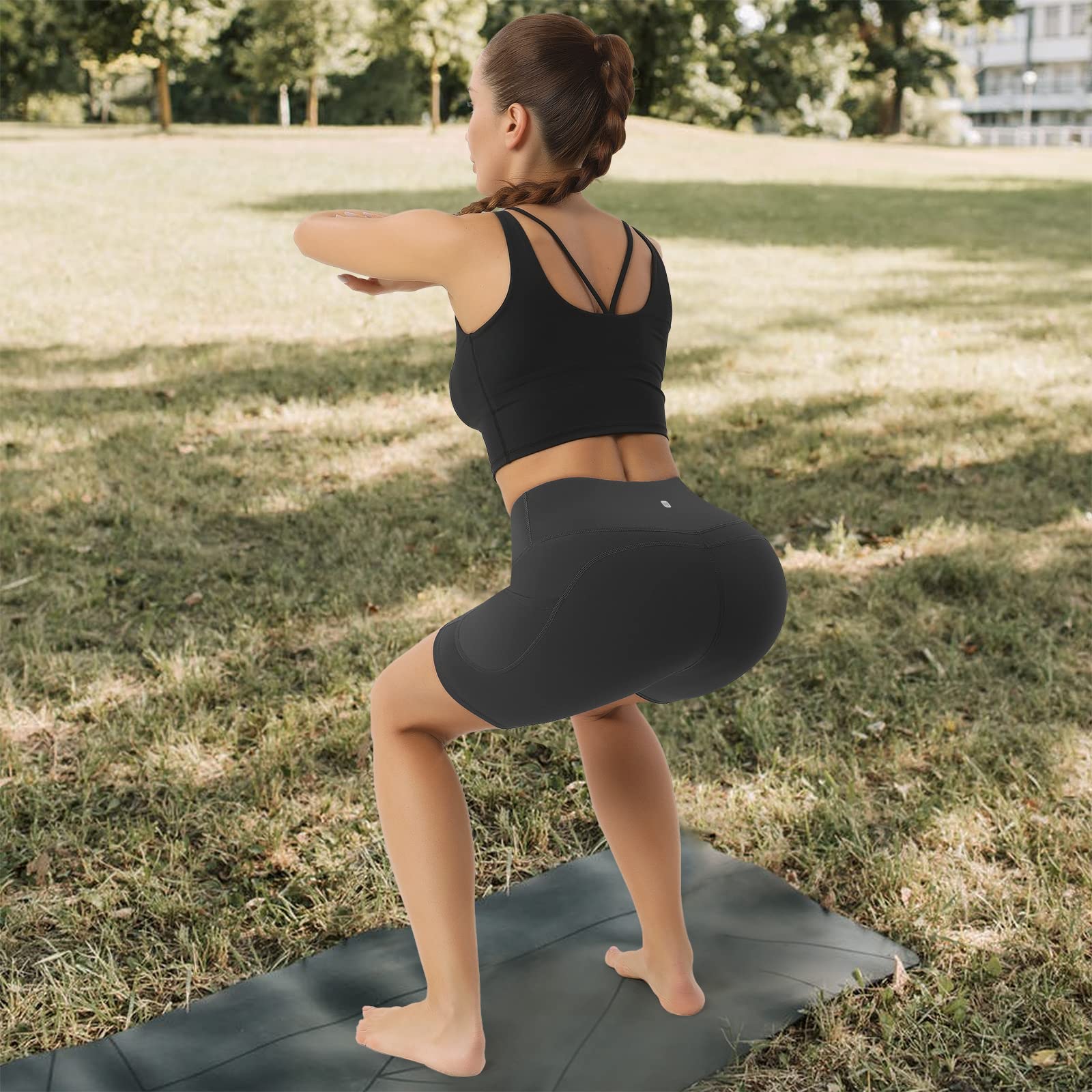 UUE Radlerhose Damen mit Taschen High Waist Blickdicht Sporthose Hotpants Sportshorts Leggings für Yoga Joggen Fitness