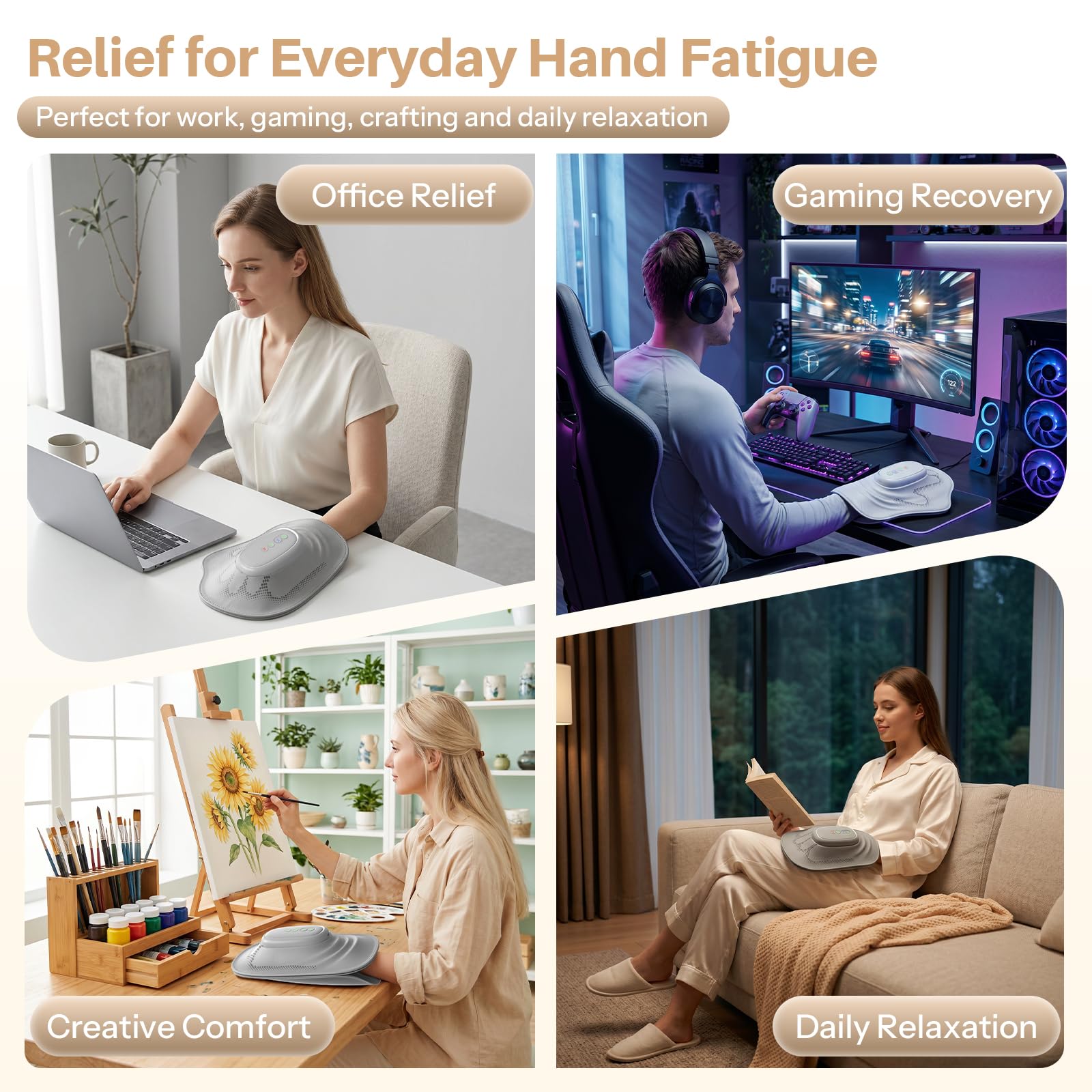 Elektrisches Handmassagegerät mit Wärme für Karpaltunnel & Arthritis Schmerzlinderung | 8-Zonen-Luftkompression, individuelle Fingerschlitze, weiches PU-Leder, schnurlos & tragbar, Geschenke für Männer und Frauen