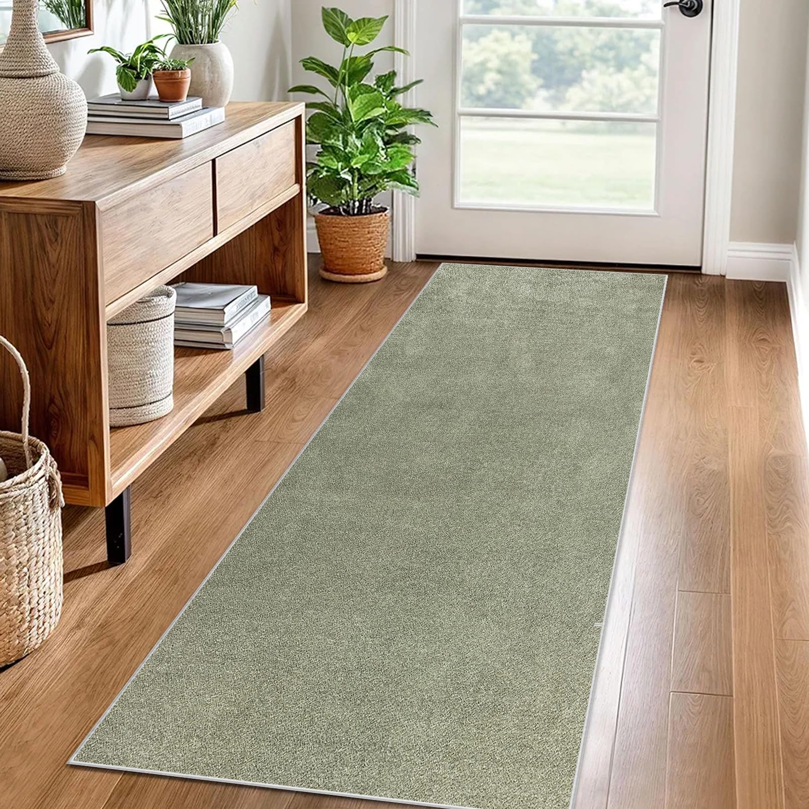 Carpet Runner for Hallway Non Slip Long 70 x 100 cm Washable Kitchen Runner Rugs for Hallway Heavy-Duty Absorbent Area Rugs Door Mats Carpet Floor Mat Hallway Runner Rug for Entryway Laundry Green