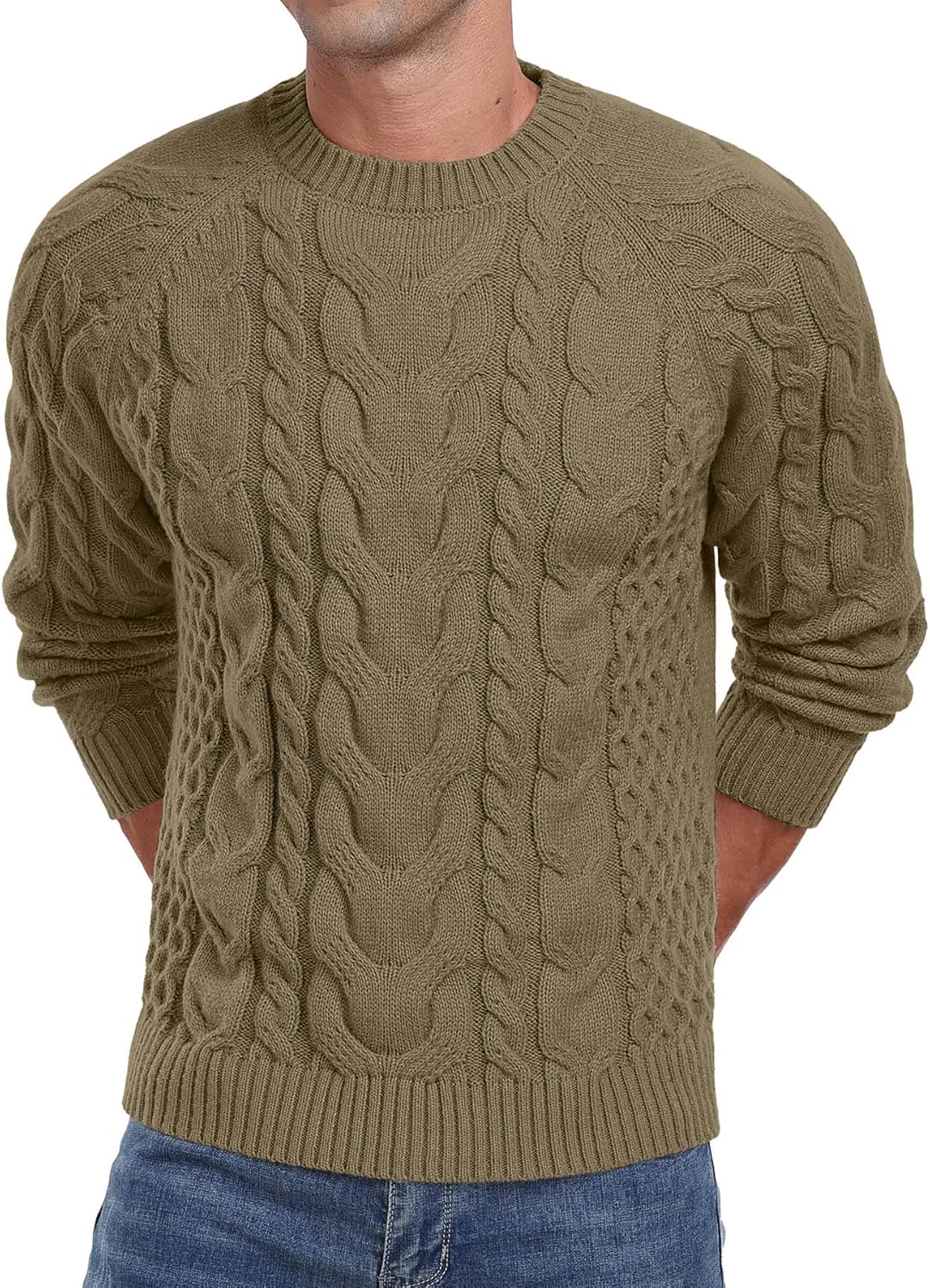 Askdeer Men's Pullover Sweater Cable Knit Crewneck Sweater Long Sleeve Classic Casual Sweater Tops - Image 3