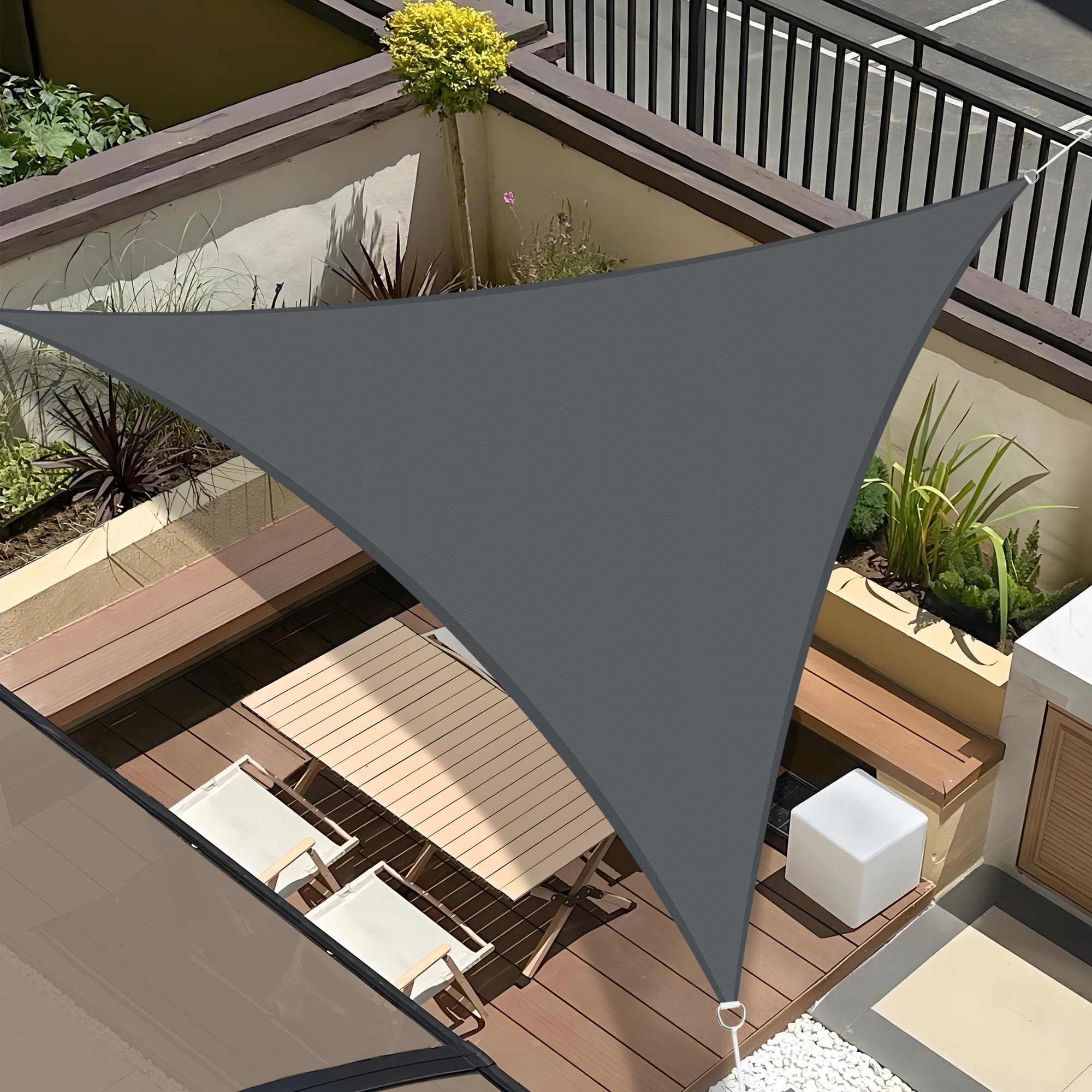 UMI Sonnensegel Wasserdicht 4x4x4m Dreieckig Sonnenschutz Wetterschutz PES Polyester Segel Baldachin 95% UV Schutz mit Seilen für Garten Balkon Terrasse- Anthrazit