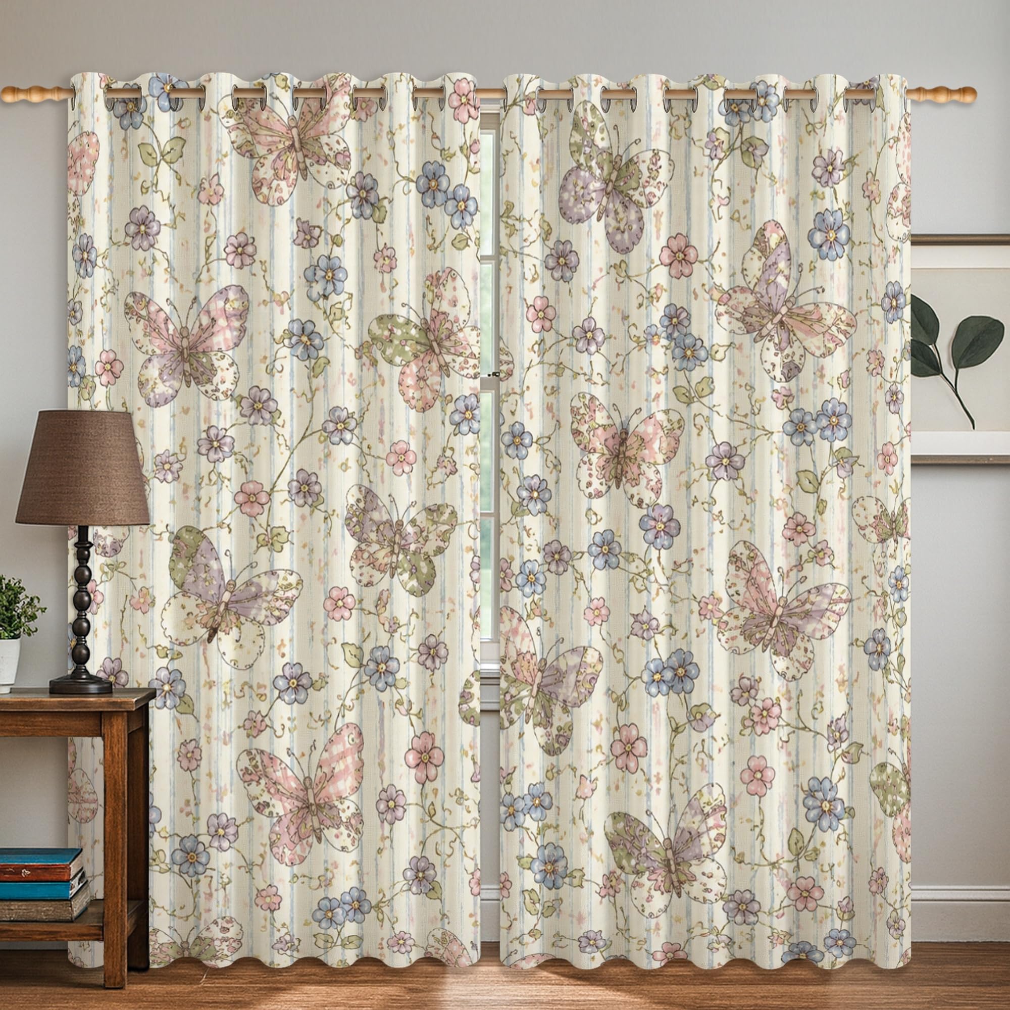 Rideaux occultants infroissables motif papillon 132x183cm