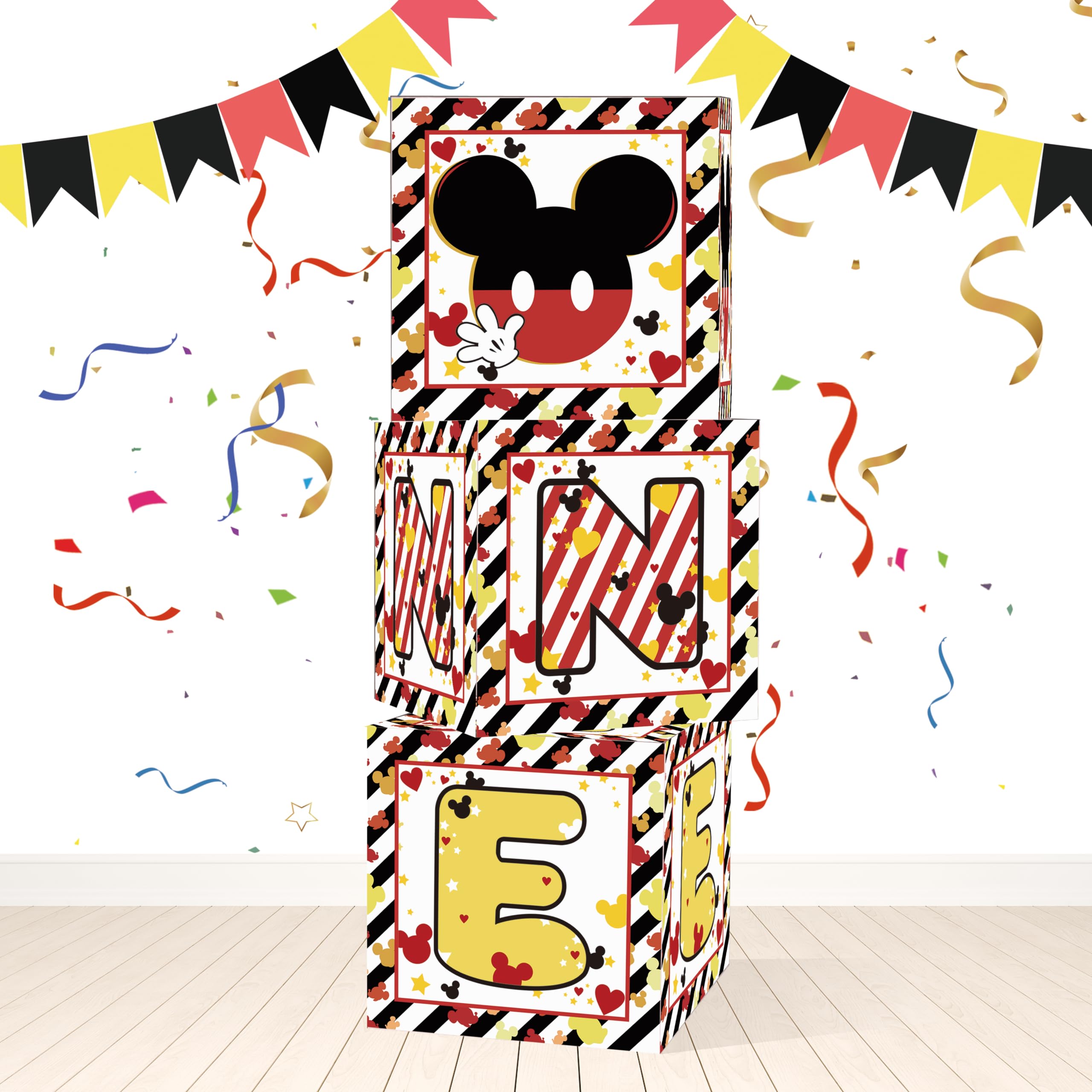 Mickey 1st Birthday Party Supplies - Mickey Theme Mouse Party Decorations,3Pcs Black Yellow Mouse Cartoon Theme One Years Old Birthday Balloon Boxes?Balloon Arch Kit for Party Decorations