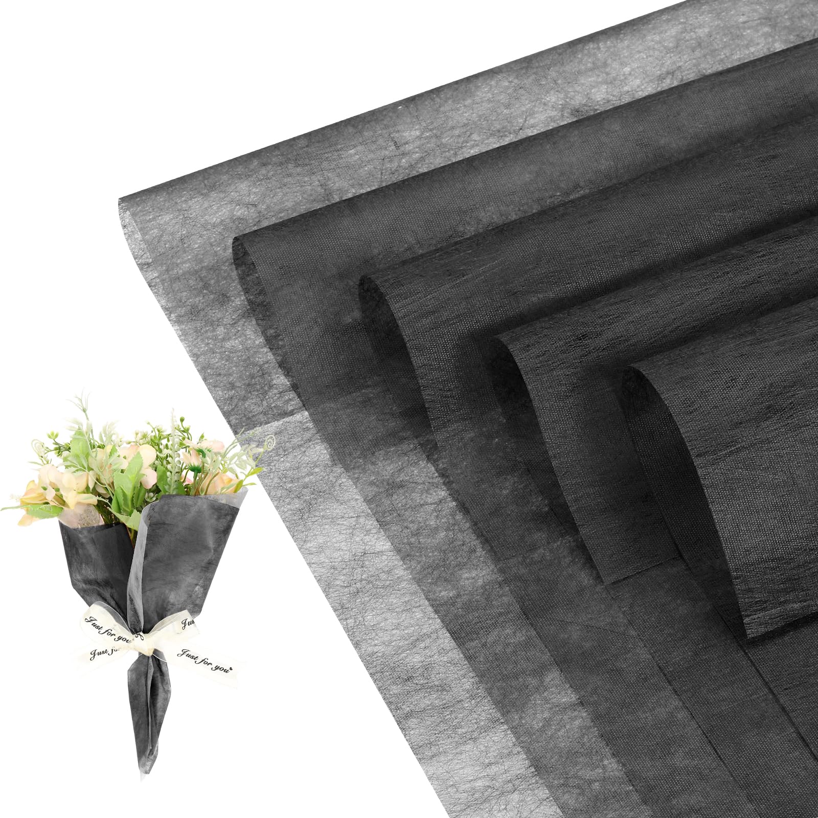 PATIKIL Tissue Paper for Packaging (28 x 28 Cm, Black)(35 Sheet) Withdrawable Korean Cotton Wrapping Flower Paper Non-Woven Floral Bouquet Wraps, Suit for - Bouquets/Floral/Gift