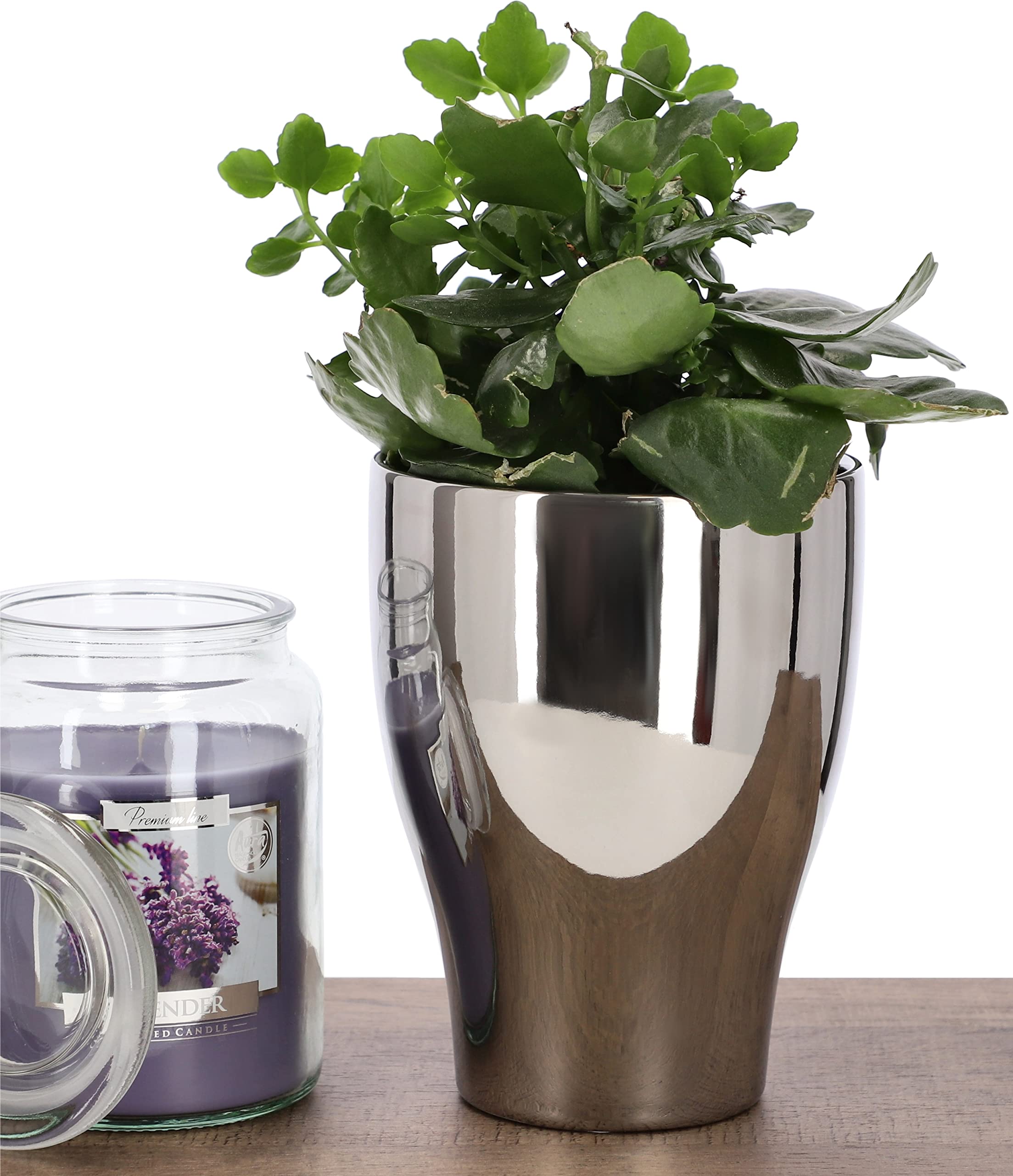 Juego De 2 Macetas De Cerámica Plateada Efecto Espejo - Modernas, Redondas, Para Interior - Decoración Brillante Para Plantas