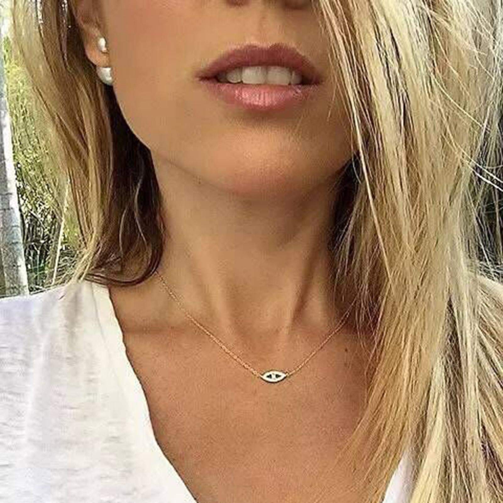Collar de Boda esmaltado con Conjunto de Colgante de Mal de Ojo Real S925 Collar Turco Delicado para joyería de Regalo de niña (Azul Plateado a)