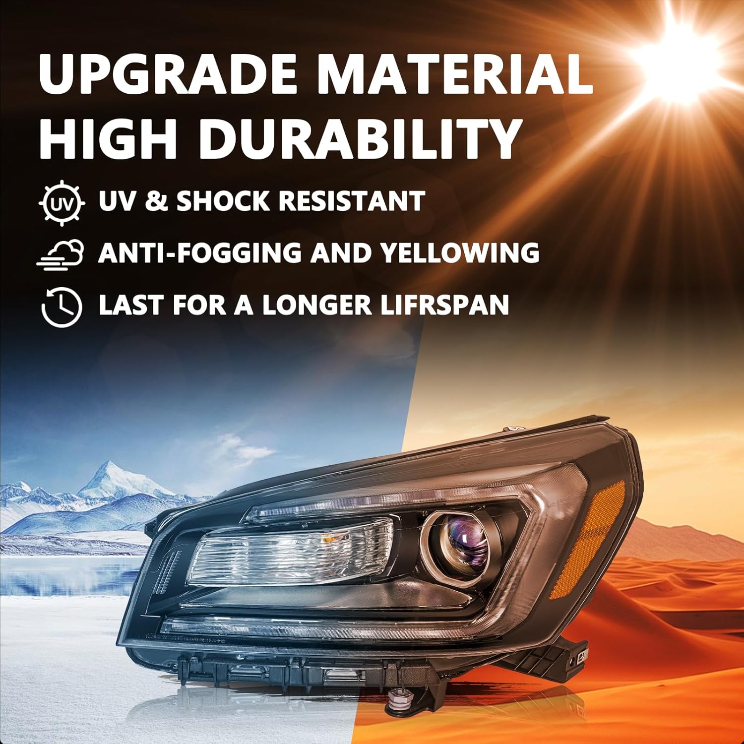 Aosky Halogen Headlight Assembly for 2013-2016 GMC Acadia 2017 Limited Factory OE Style Replacement LED Tube DRL Projector Headlamp Left Driver Side LH