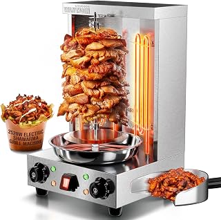 WantJoin Shawarma Grill Machine - 15 lbs Electric Vertical Rotisserie with 2 Burners and Shovel for Home, Stainless Steel Rotating Doner Kebab 122°F to 572°F Temp For Chicken, Beef, Gyro Meat, 2520W