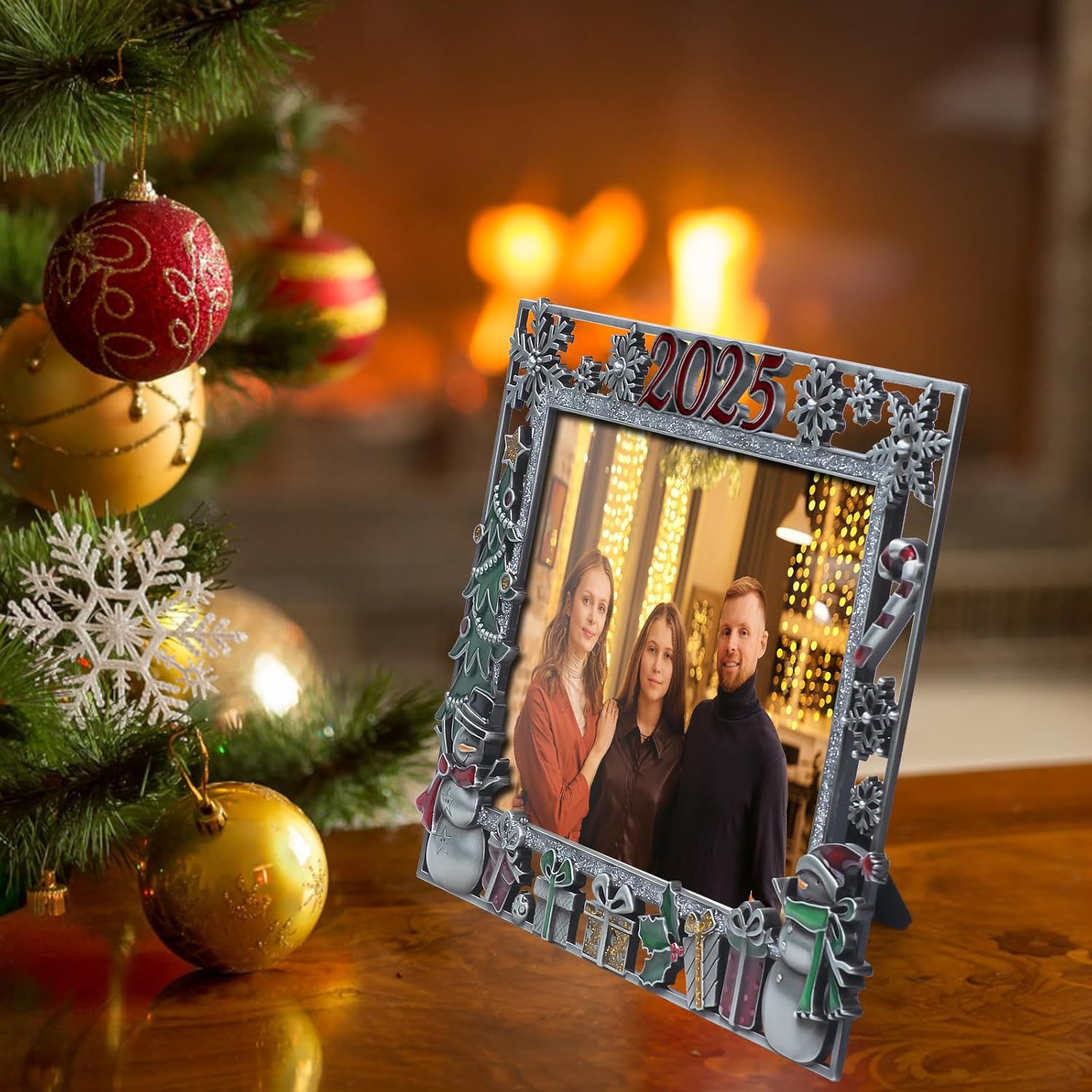 LARAINE Picture Photo Frame 5x7 Metal 2025 Christmas High Definition Display Pictures for Tabletop Home Decorative Holiday Gift (Gray (2025))