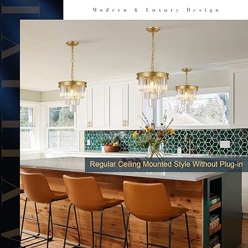 Miniatura 5 de Lámpara colgante de cristal para isla de cocina, mini candelabros dorados enchufables de 12 pulgadas, moderna lámpara colgante de techo para