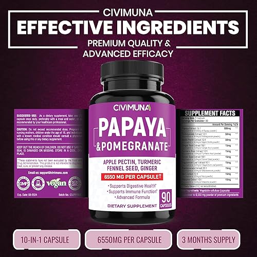 Miniatura 2 de Cápsulas de papaya 6550 mg - Papaya, granada, pectina de manzana, 3 meses de suministro