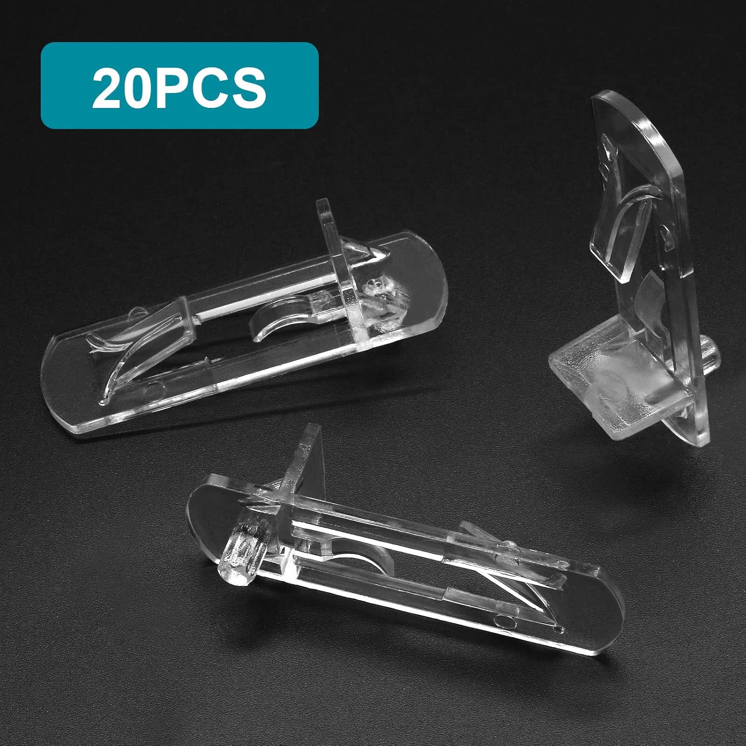 20 Pcs Plastic Locking Shelf Pins Cabinet Shelf Clips, Fits 5mm Diameter Hole &0.79 inchThick Shelf, Self-Locking Shelf Support Pegs for Cabinets Furniture Bookcase,Clear.