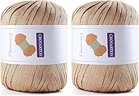 Pacote com 2 fios de ráfia para crochê, fio de algodão macio para crochê, bolsa de praia de verão, 228 jardas/fio de papel de fita de 100 g para iniciantes, bolsa de tricô manual DIY (marrom)