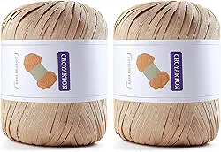 Pacote com 2 fios de ráfia para crochê, fio de algodão macio para crochê, bolsa de praia de verão, 228 jardas/fio de papel de fita de 100 g para iniciantes, bolsa de tricô manual DIY (marrom)